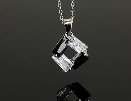 Crystalline Azuria Donna 18ct Placcato Oro Bianco Nero e Bianco Cristalli di Zirconi Rombo Parure Collana con Ciondolo 45 cm e Orecchini Pendenti - immagine 2