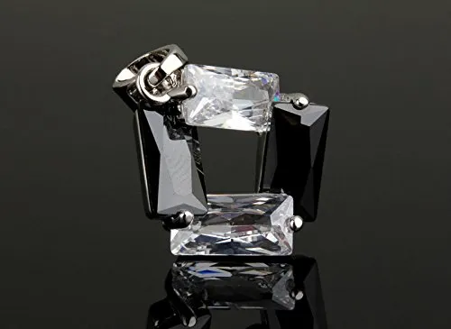 Crystalline Azuria Donna 18ct Placcato Oro Bianco Nero e Bianco Cristalli di Zirconi Rombo Parure Collana con Ciondolo 45 cm e Orecchini Pendenti - immagine 3