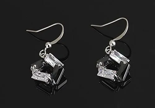 Crystalline Azuria Donna 18ct Placcato Oro Bianco Nero e Bianco Cristalli di Zirconi Rombo Parure Collana con Ciondolo 45 cm e Orecchini Pendenti - immagine 5