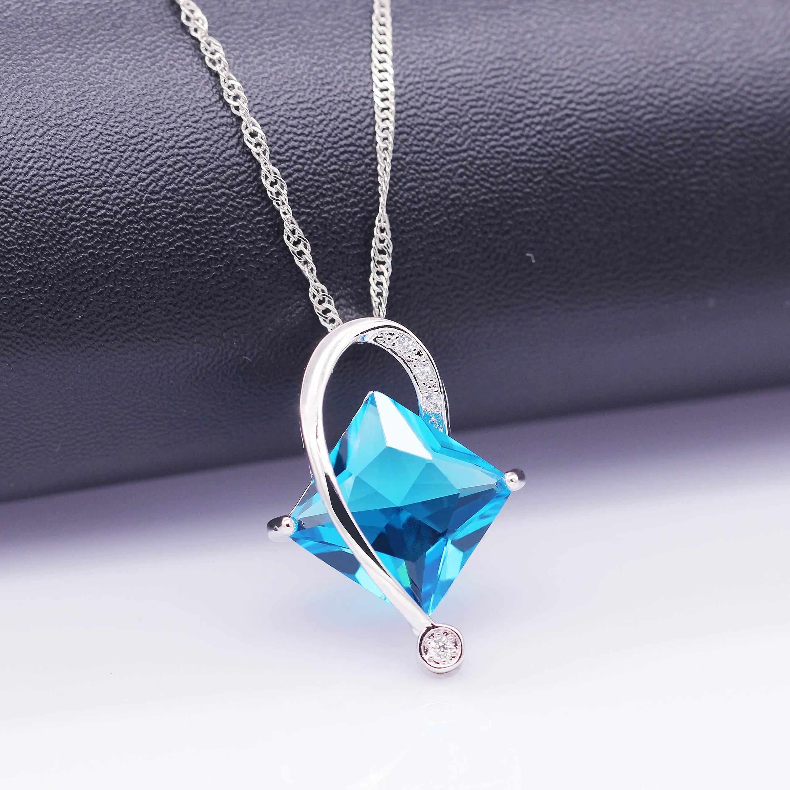 Uloveido Set di gioielli T295 con collana, orecchini e anello in cristallo quadrato e topazio creato - immagine 3