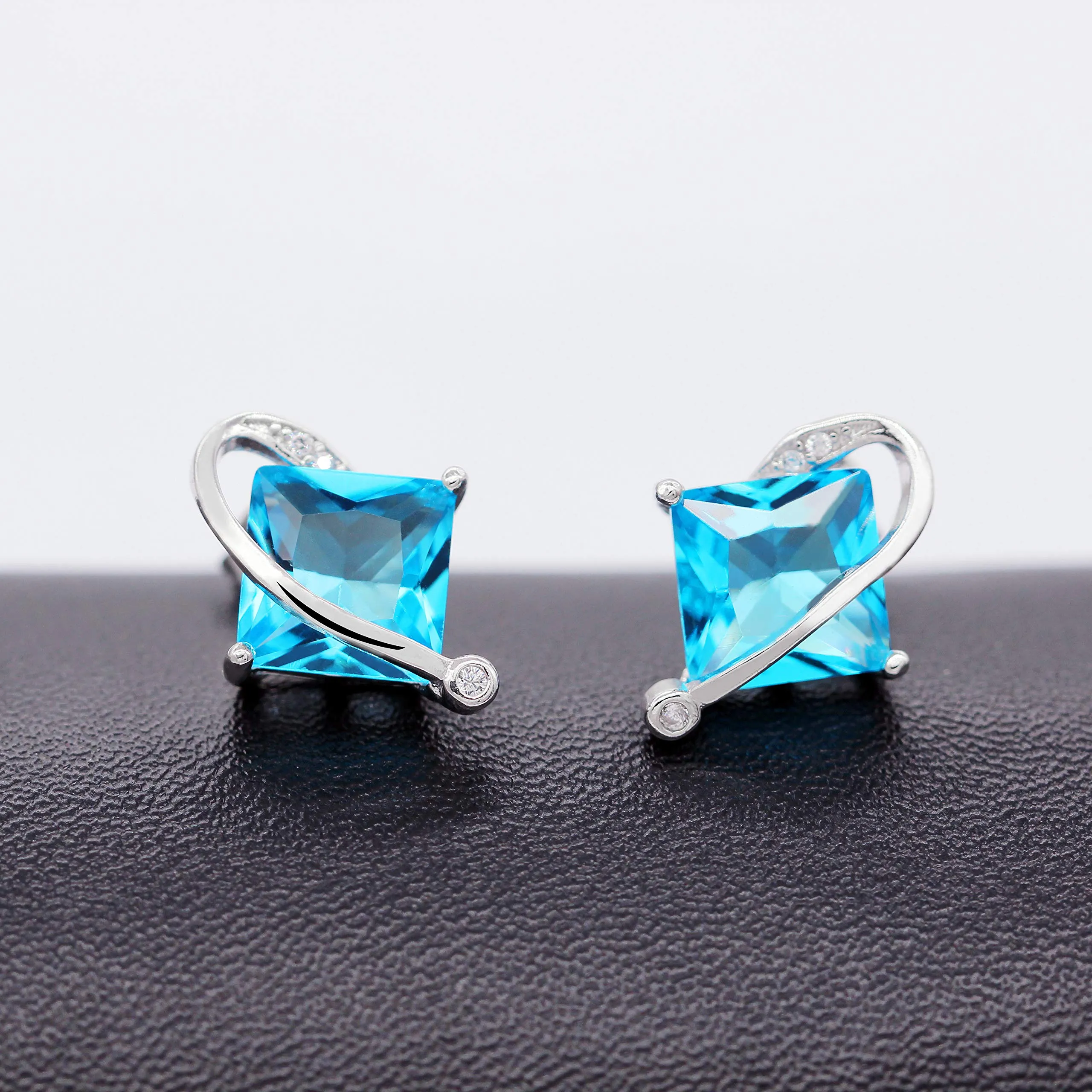 Uloveido Set di gioielli T295 con collana, orecchini e anello in cristallo quadrato e topazio creato - immagine 4