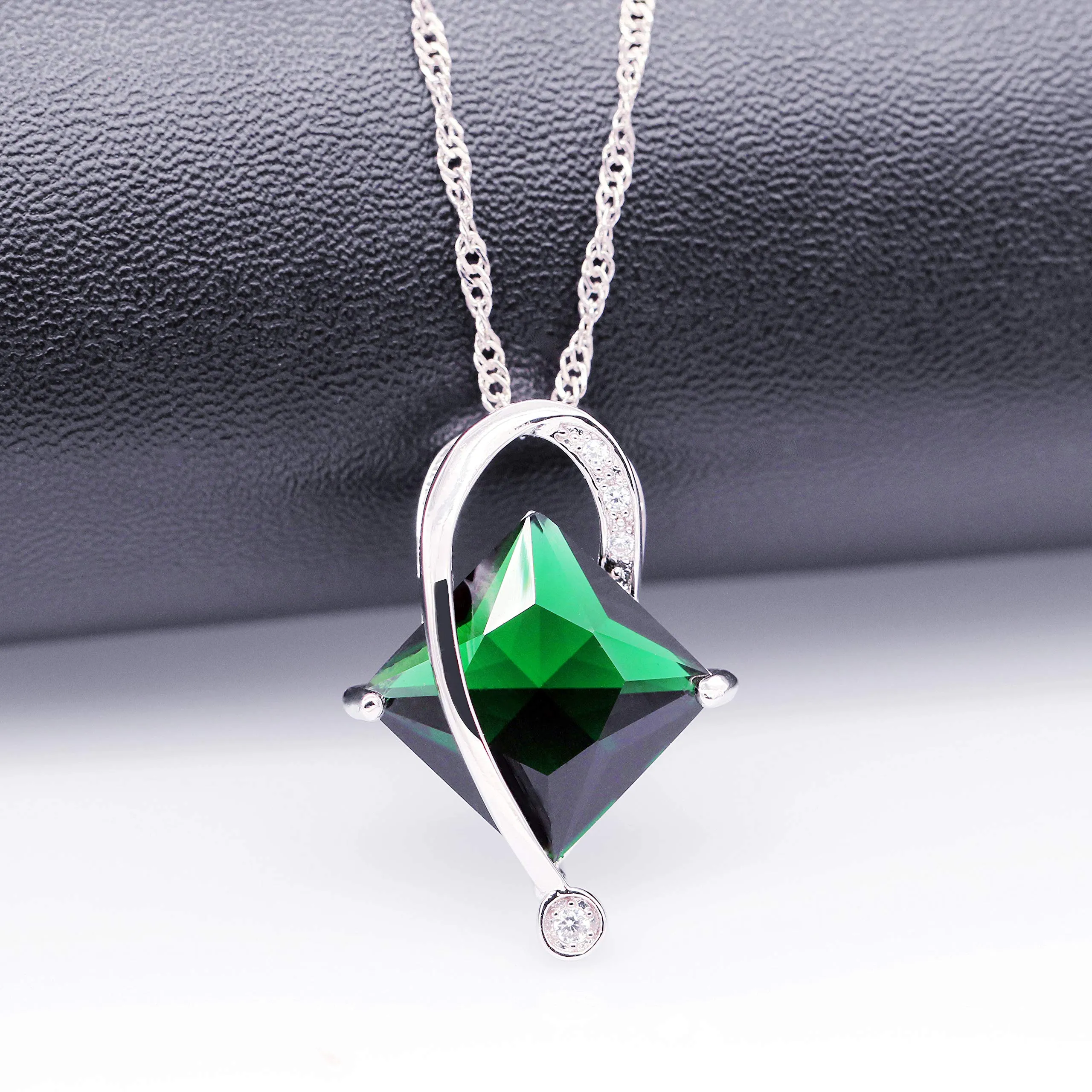 Uloveido T295 Set di gioielli da sposa con collana, orecchini e anello, placcati in oro bianco con topazio mistico, verde - immagine 3