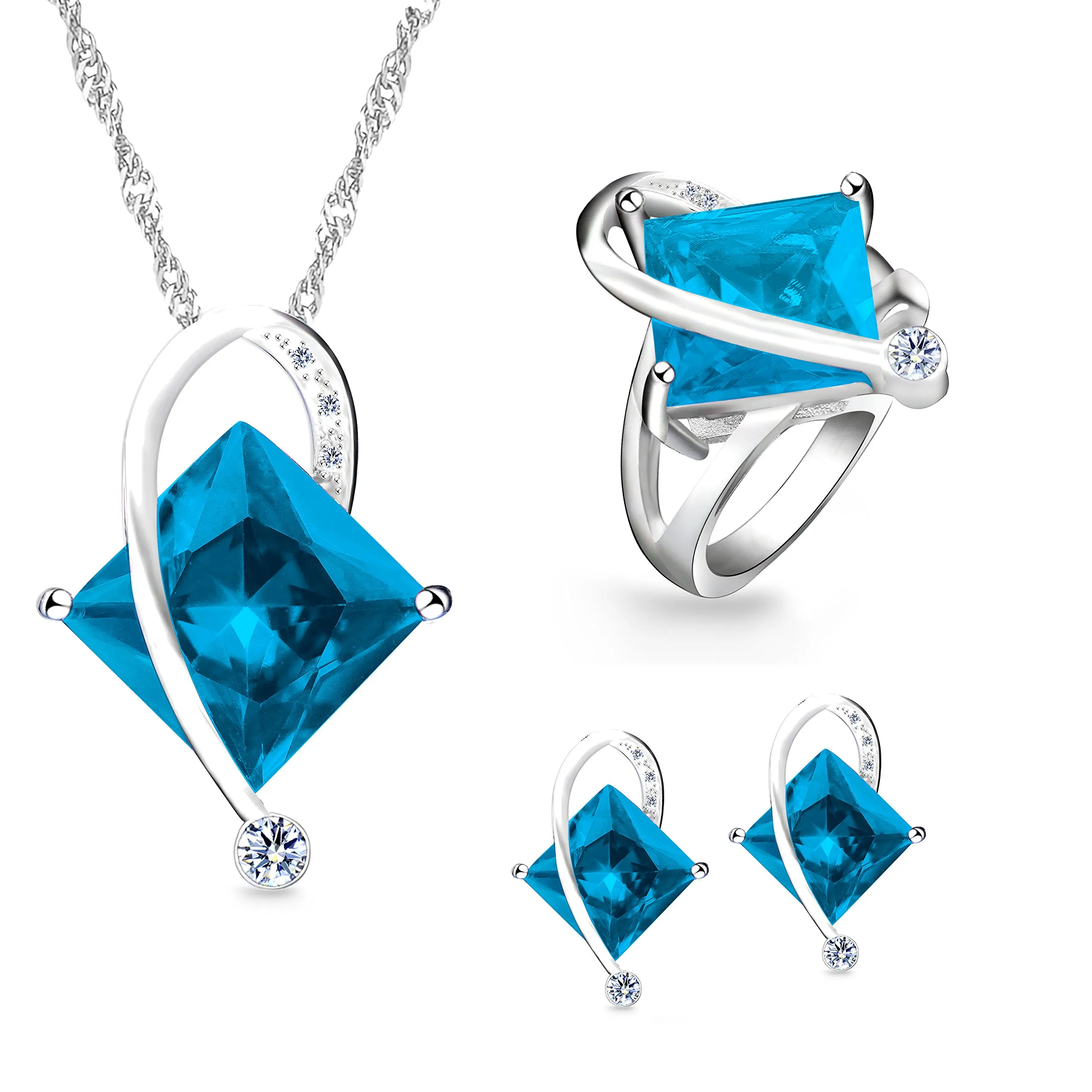Uloveido T295 Set di Gioielli da Sposa con Collana, Orecchini e Anello in Topazio Mistico, Placcati in Oro Bianco - immagine 1