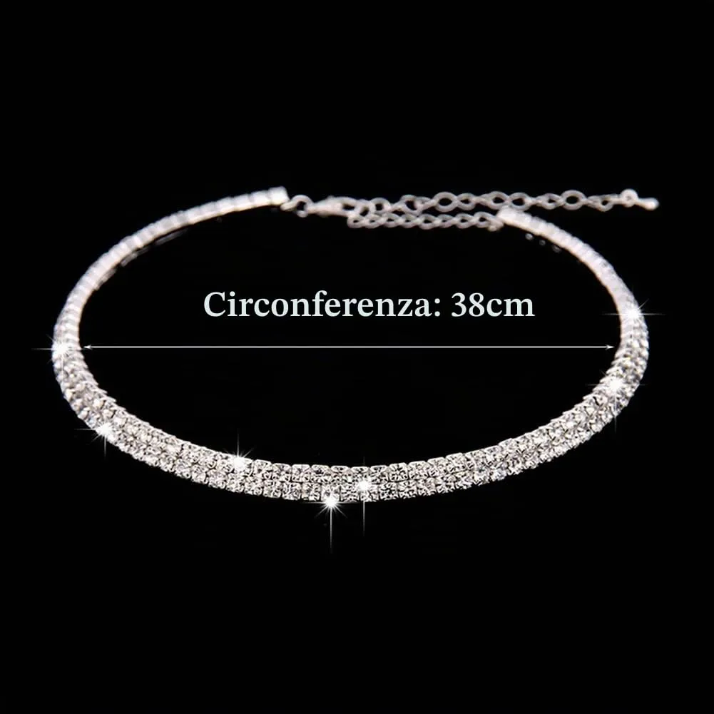 Wedity Set di Gioielli da Sposa in Cristallo e Argento, Collana a 2 Strati, Orecchini e Bracciale - immagine 5