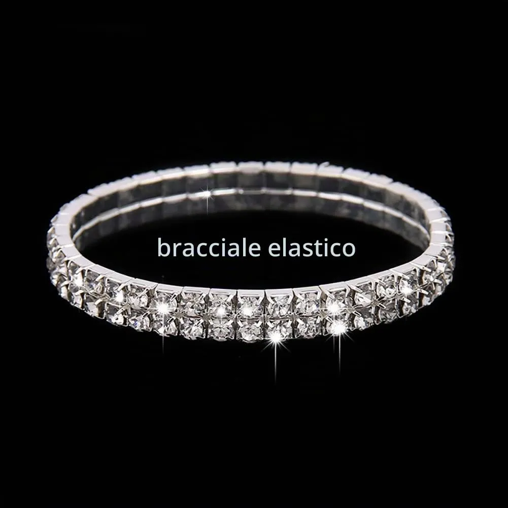 Wedity Set di Gioielli da Sposa in Cristallo e Argento, Collana a 2 Strati, Orecchini e Bracciale - immagine 6