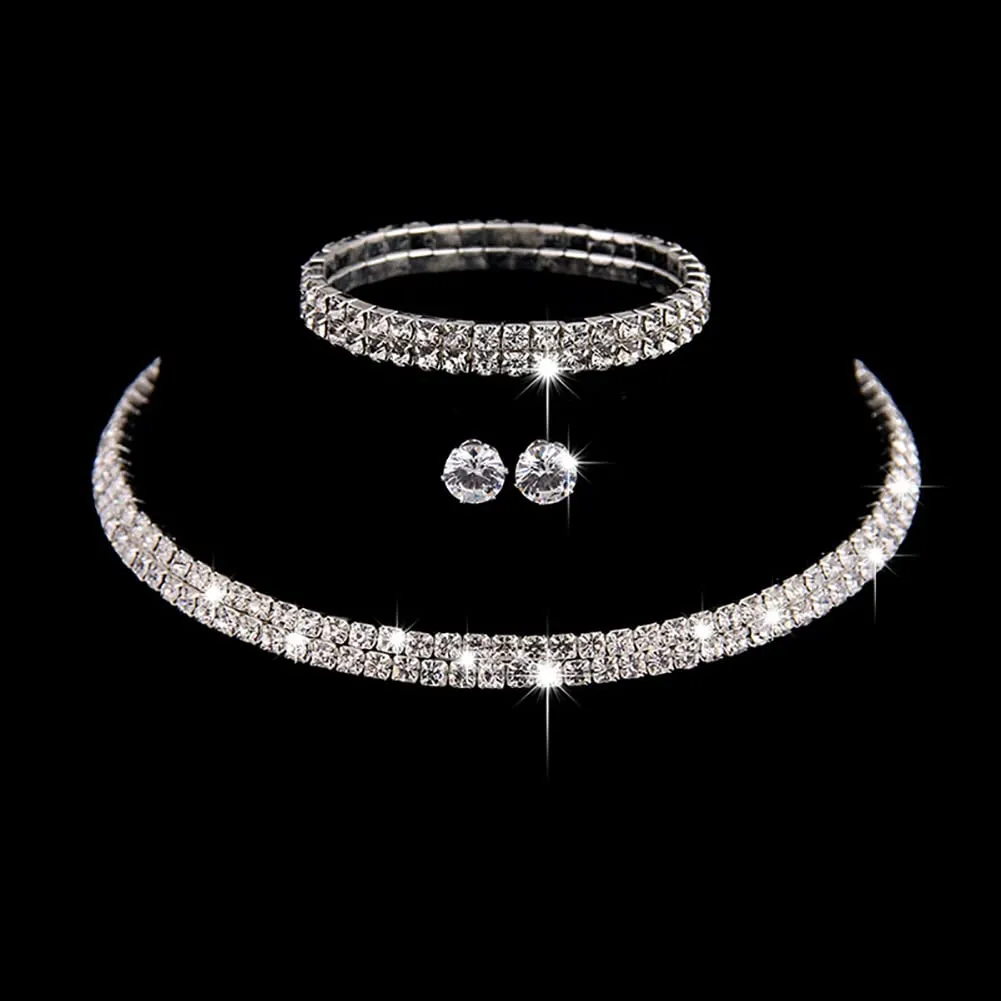 Wedity Set di Gioielli da Sposa in Cristallo e Argento, Collana a 2 Strati, Orecchini e Bracciale - immagine 8