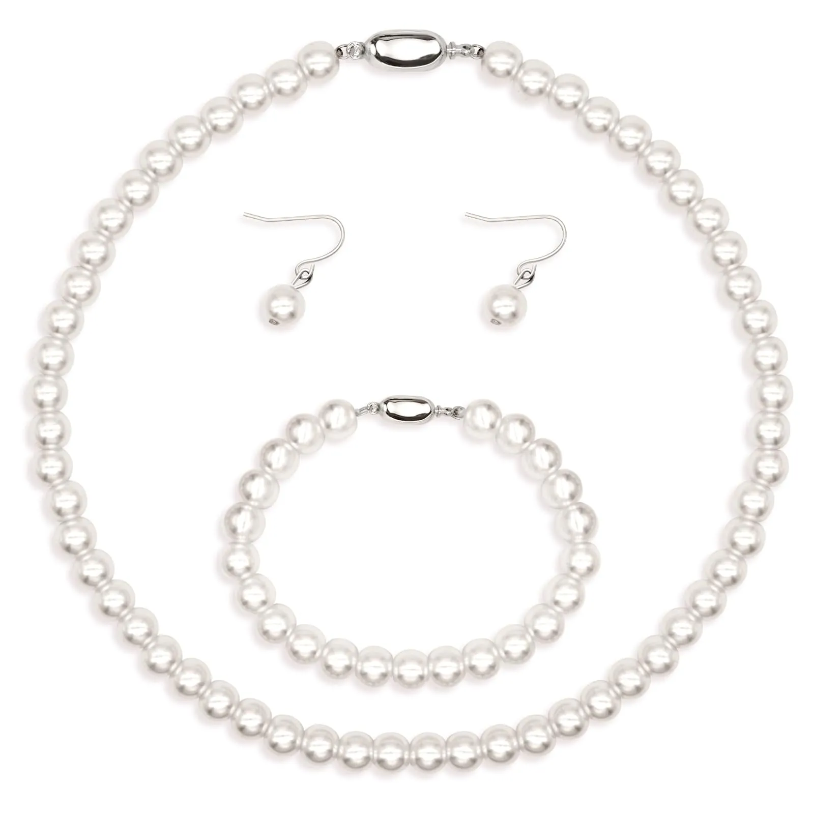 Kucheed Set di Gioielli in Perle Finte con Collana, Bracciale e Orecchini, 3 Pezzi (Rosa) - immagine 1