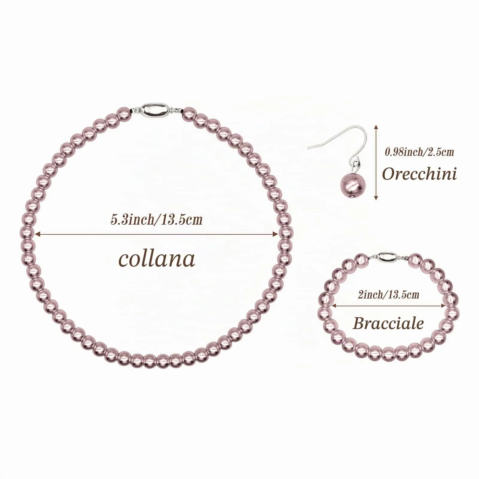Kucheed Set di Gioielli in Perle Finte con Collana, Bracciale e Orecchini, 3 Pezzi (Viola) - immagine 6