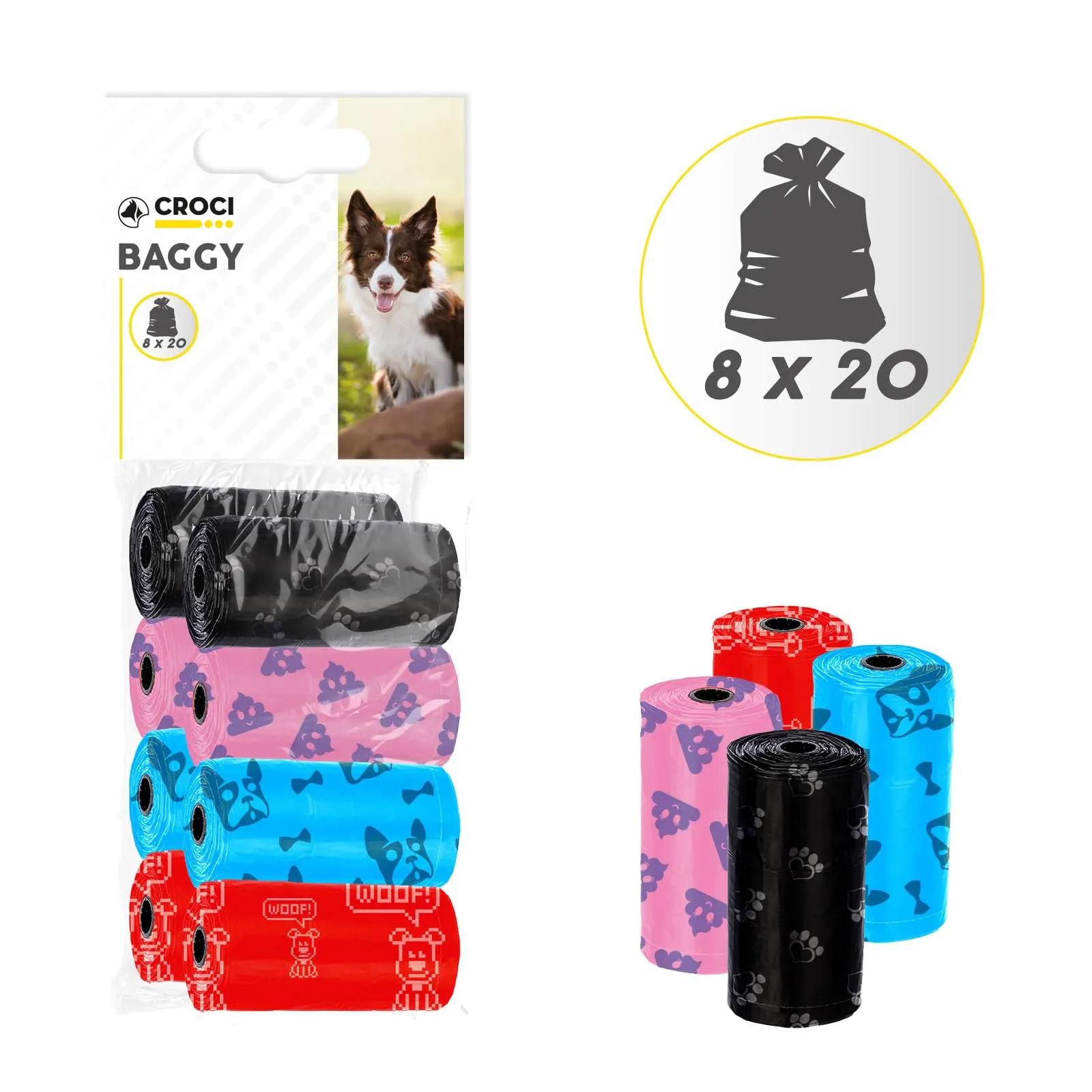 Croci Sacchetti igienici per cani, 8 Rotoli x 20 Sacchetti, 160 Totale, Colori Assortiti - immagine 2