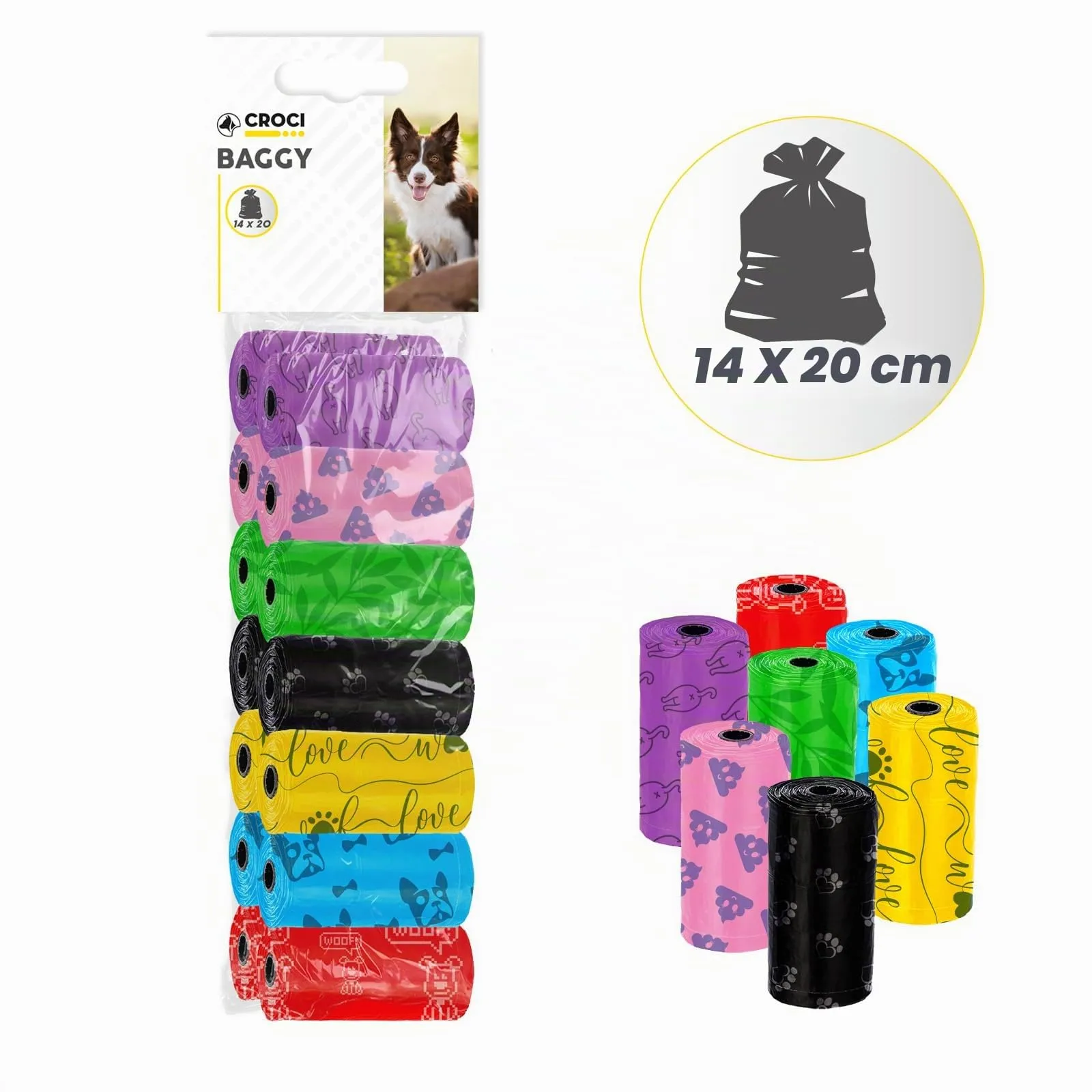Croci Sacchetti igienici per cani, 14 Rotoli x 20 sacchetti, 280 unità, colori assortiti - immagine 2