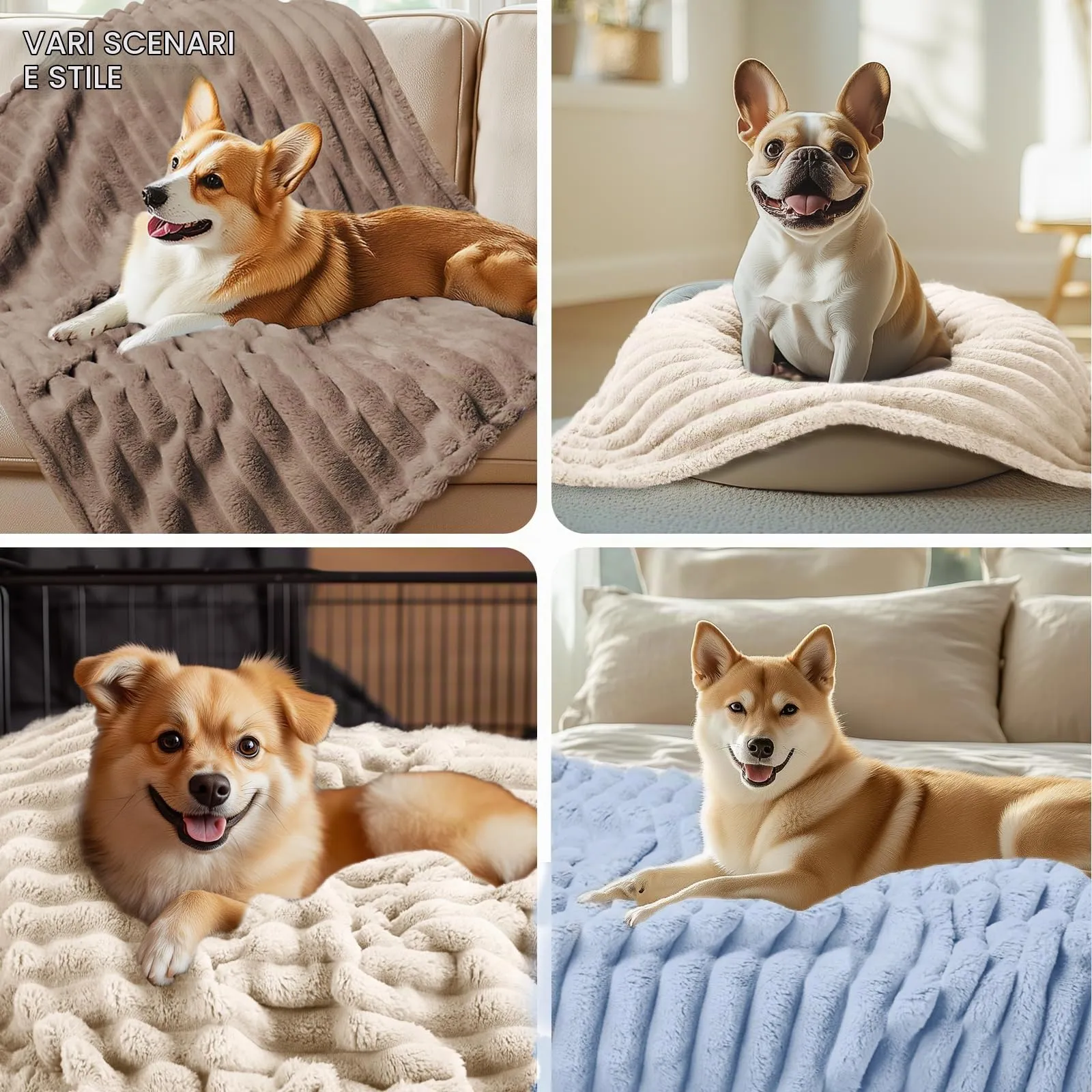 luciphia Coperta per Cani e Gatti in Flanella, 3 Pezzi, Lavabile, Marrone Beige Blu, 45x75 cm - immagine 4