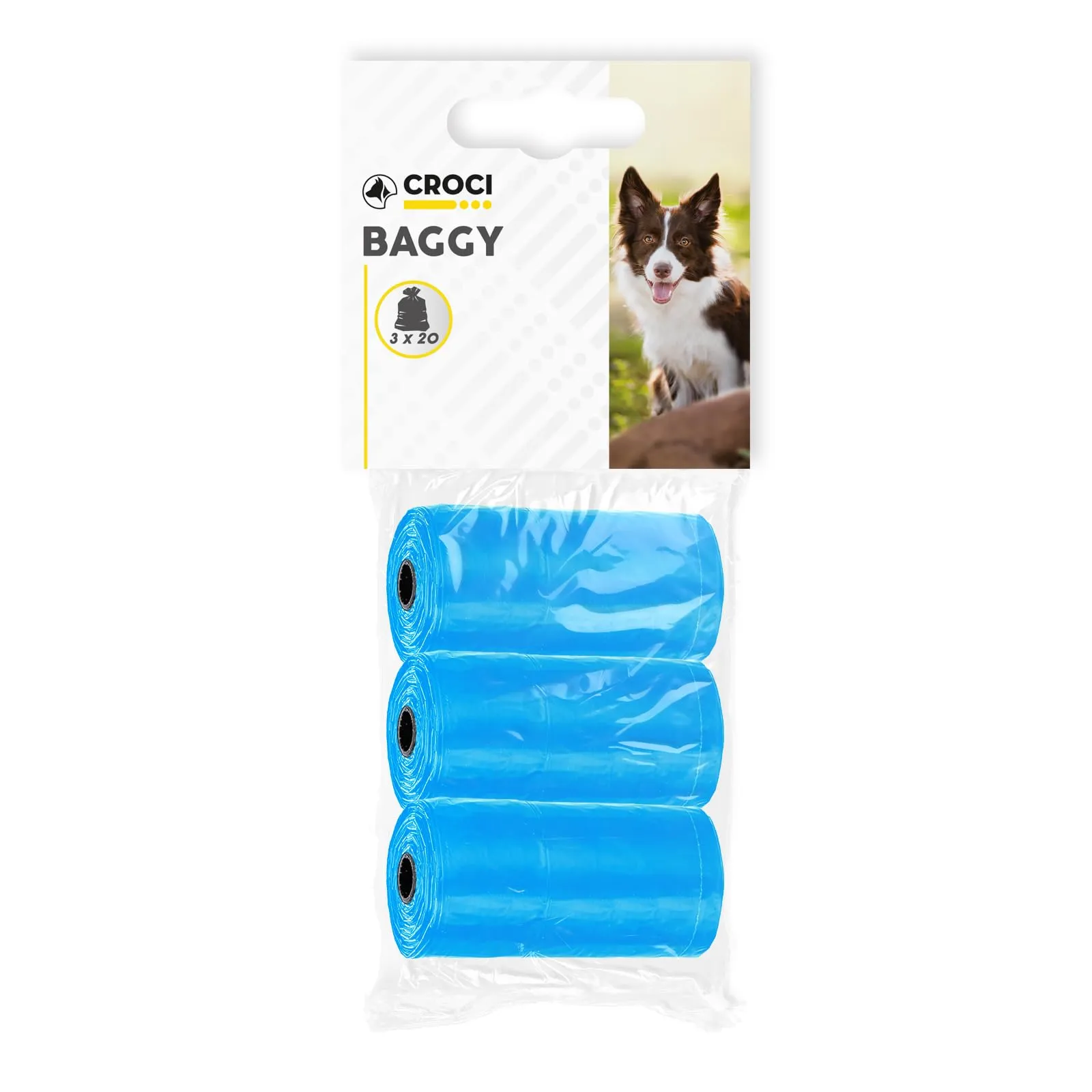 Croci Sacchetti per bisogni dei Cani, 60 pezzi (3 Rotoli x 20), Colore Blu - immagine 1