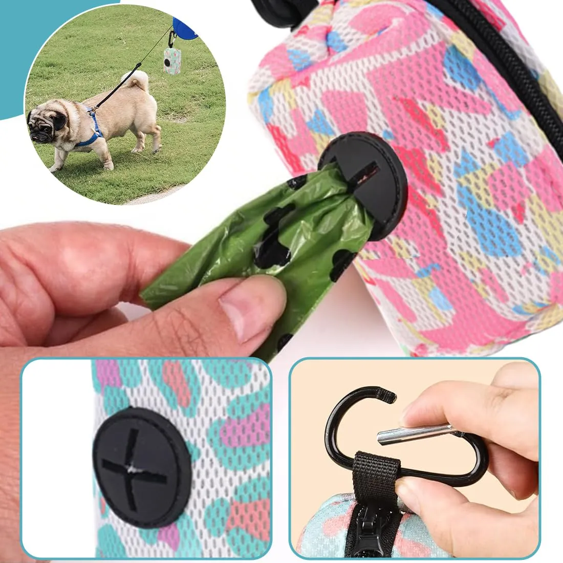 JYNVO Porta sacchetti per cani con moschettone, 2 pezzi, Rosa e Blu - immagine 2