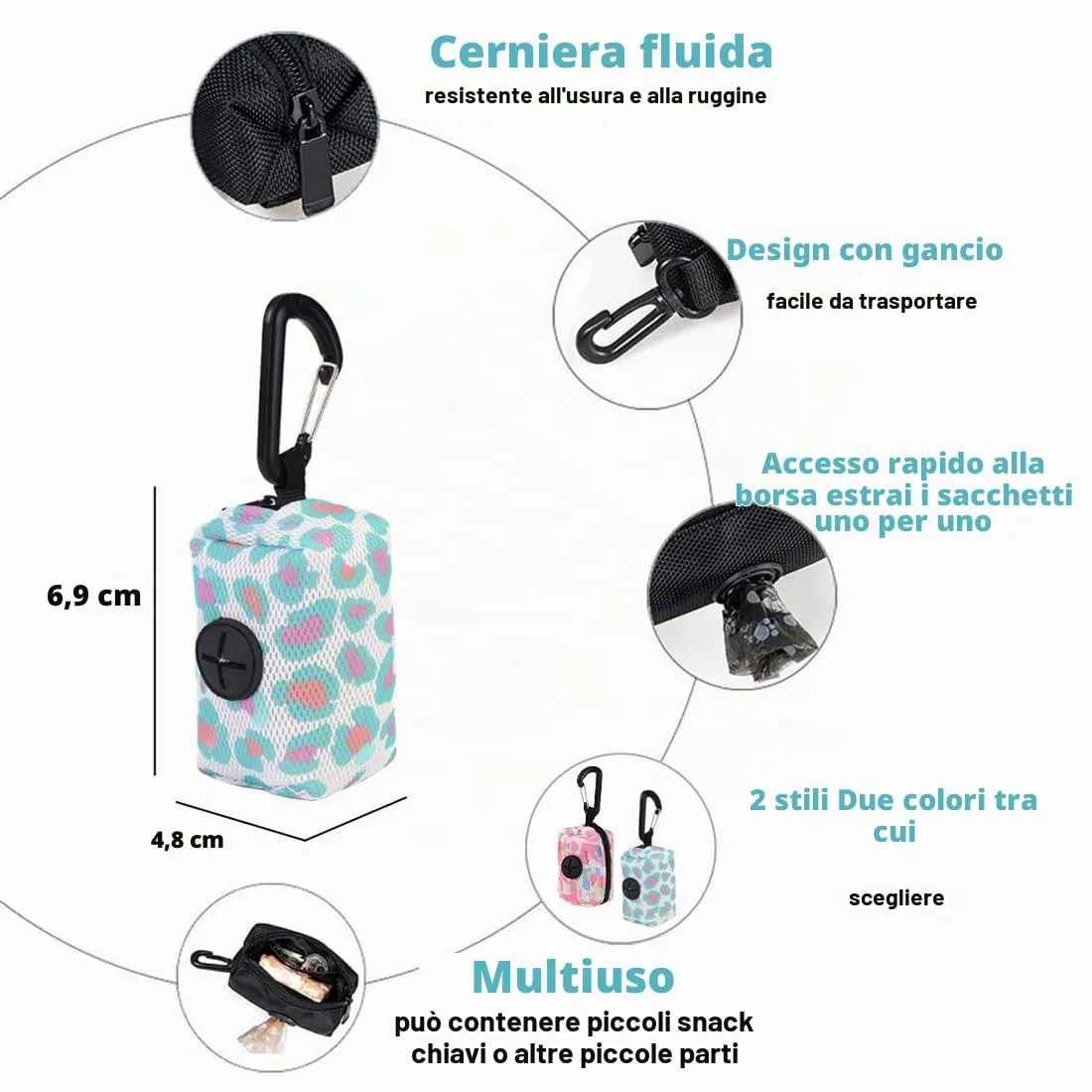 JYNVO Porta sacchetti per cani con moschettone, 2 pezzi, Rosa e Blu - immagine 3