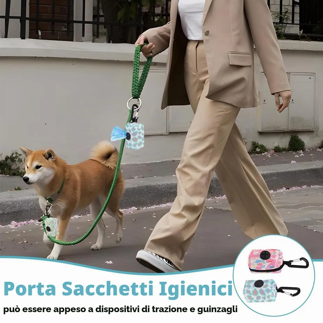JYNVO Porta sacchetti per cani con moschettone, 2 pezzi, Rosa e Blu - immagine 4