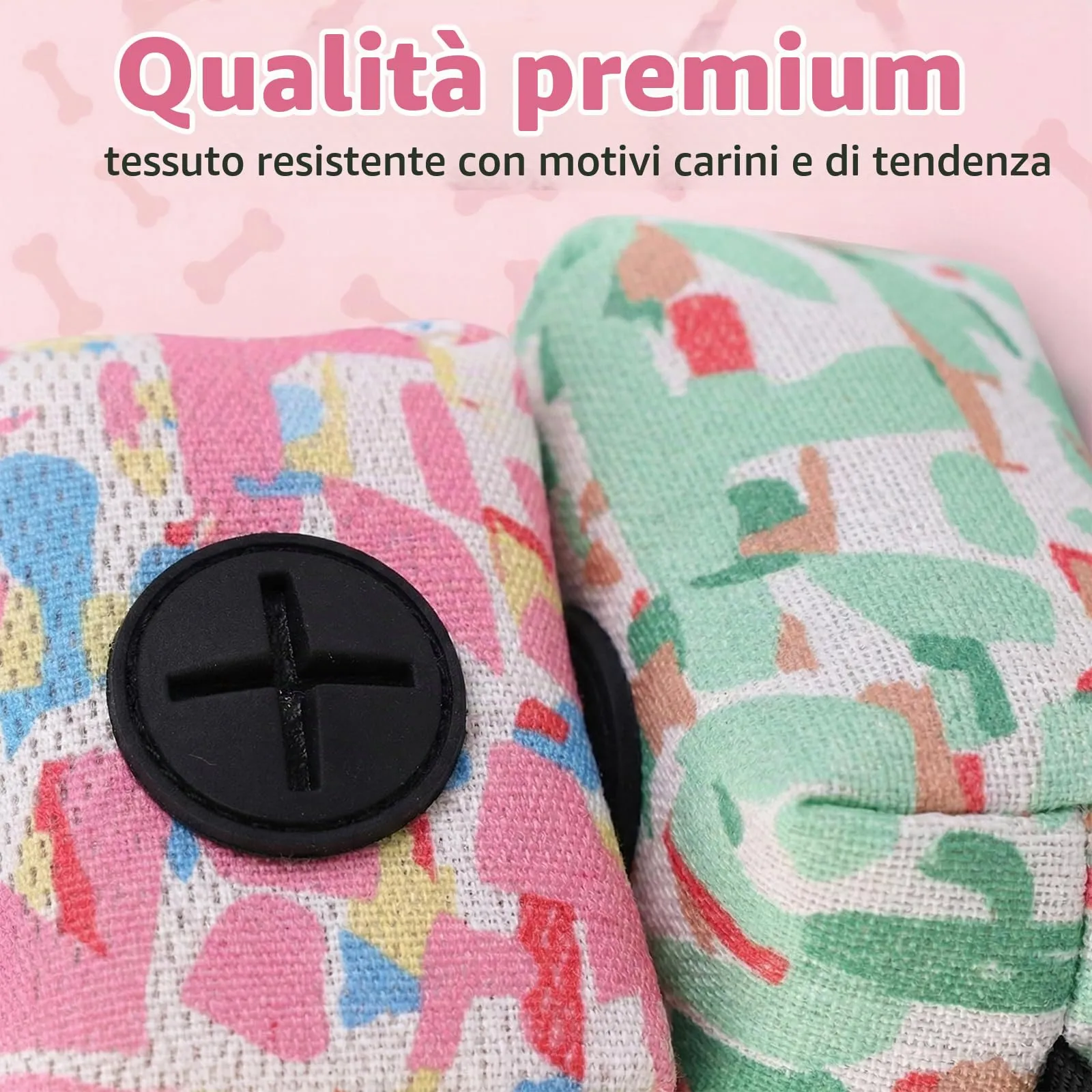 JYNVO Dispenser per sacchetti per cani con moschettone, 2 pezzi, Rosa e Verde - immagine 3