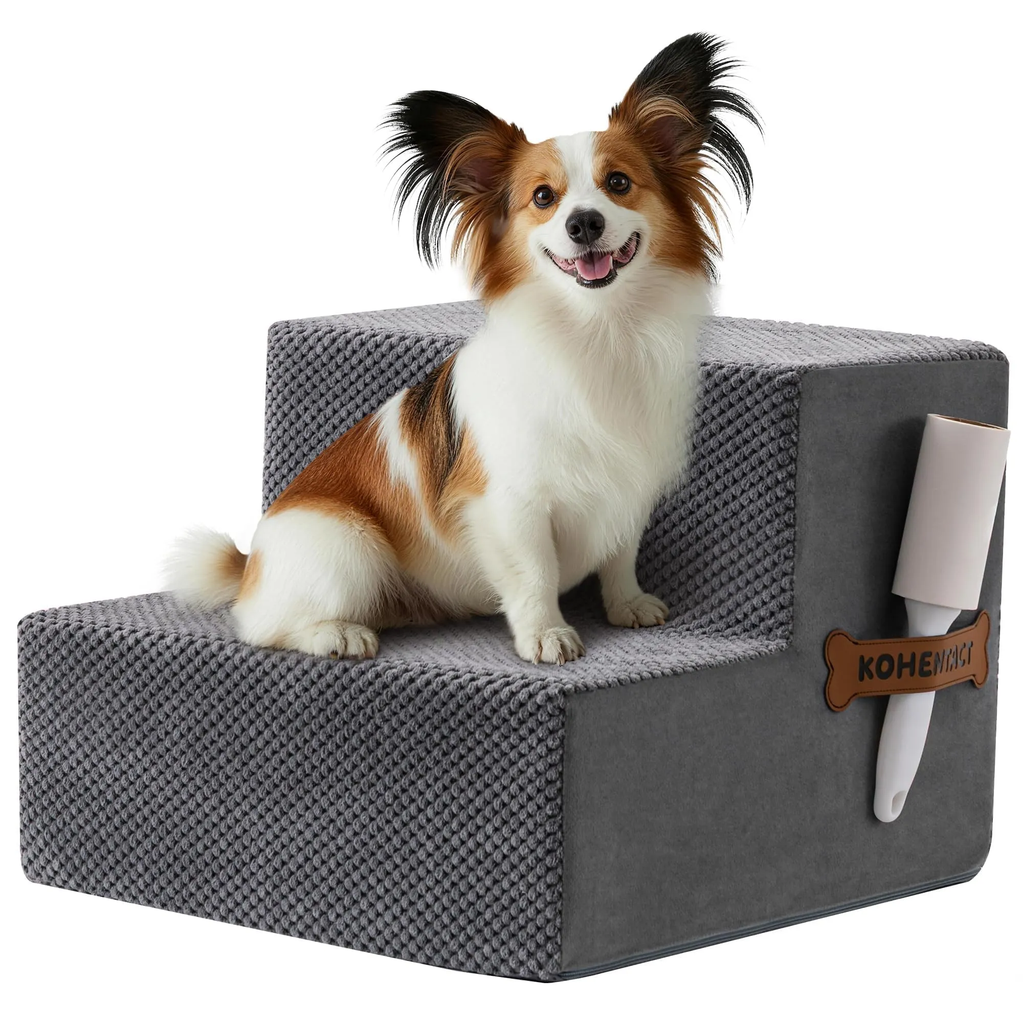 Kohentact Scaletta e Rampa per Cani, 33-61 cm, Schiuma 40D, Antiscivolo, Rivestimento Lavabile, Grigio - immagine 1