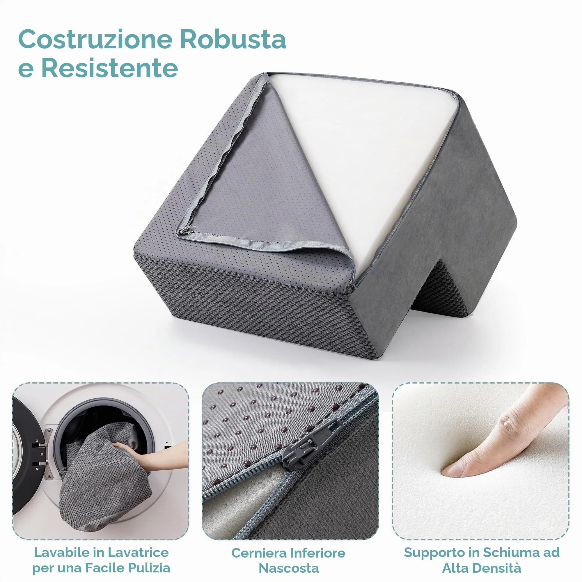 Kohentact Scaletta e Rampa per Cani, 33-61 cm, Schiuma 40D, Antiscivolo, Rivestimento Lavabile, Grigio - immagine 5