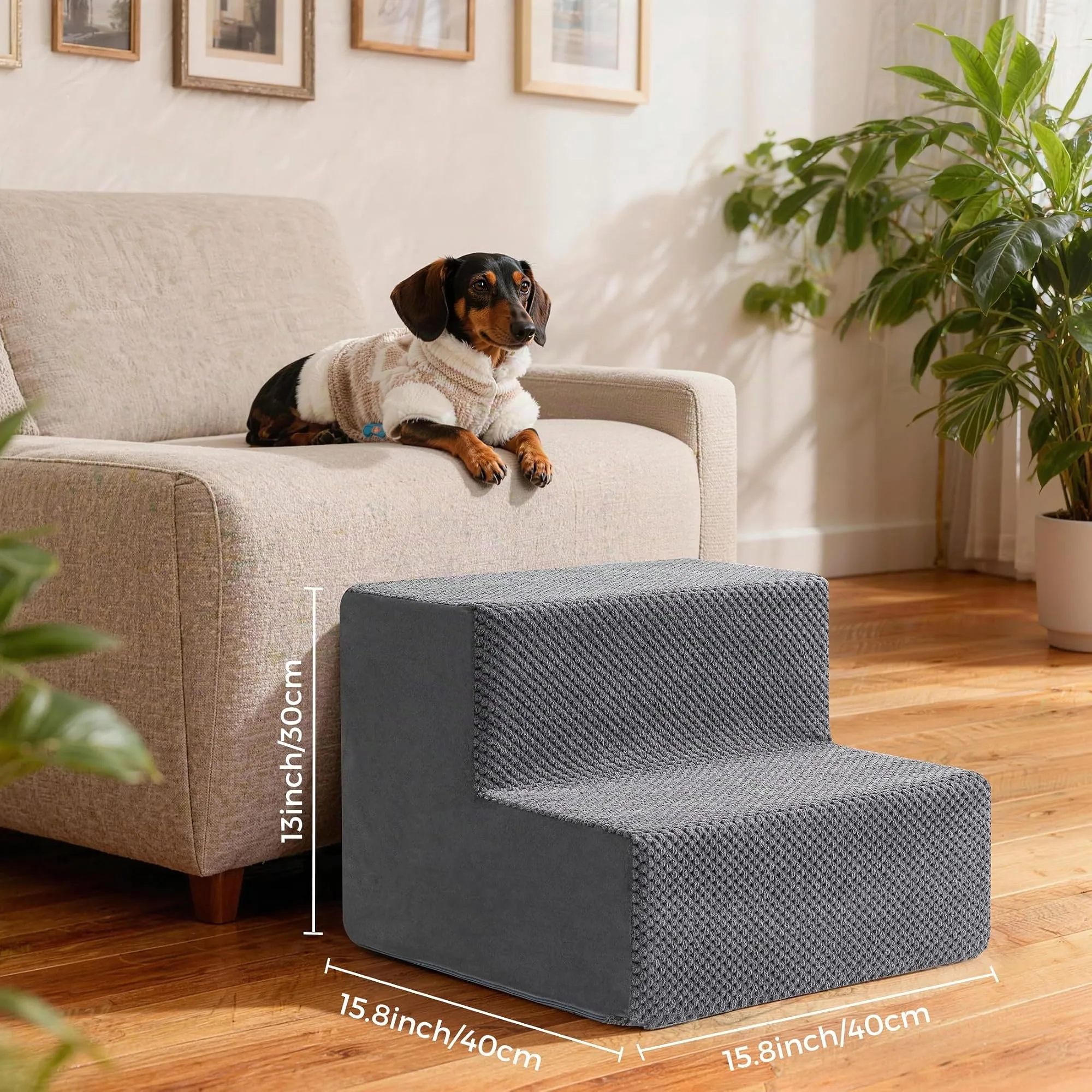 Kohentact Scaletta e Rampa per Cani, 33-61 cm, Schiuma 40D, Antiscivolo, Rivestimento Lavabile, Grigio - immagine 7