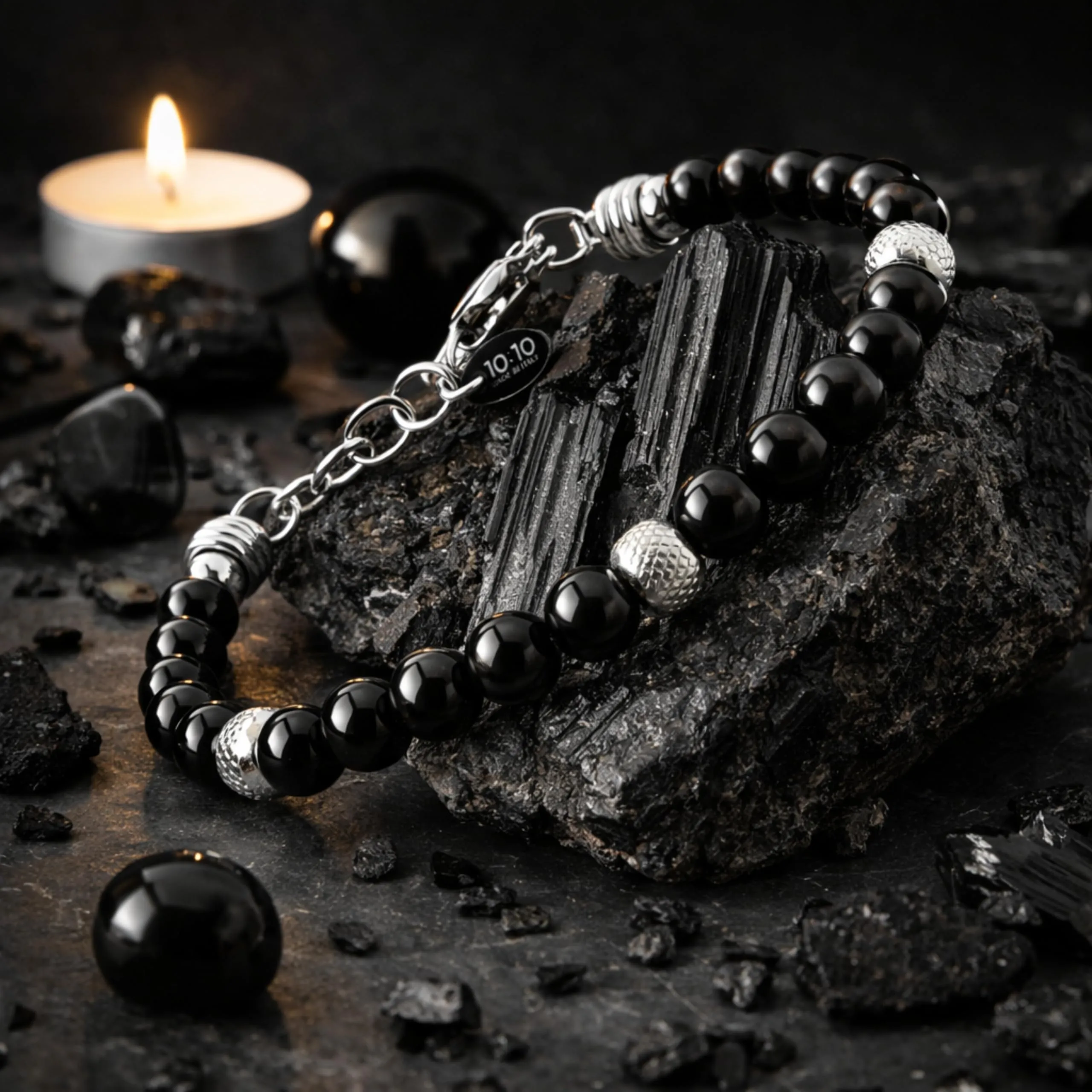 10:10 Bracciale Uomo Donna Tormalina Nera Naturale 6 mm e Acciaio Inox, Regolabile, Made in Italy - immagine 4