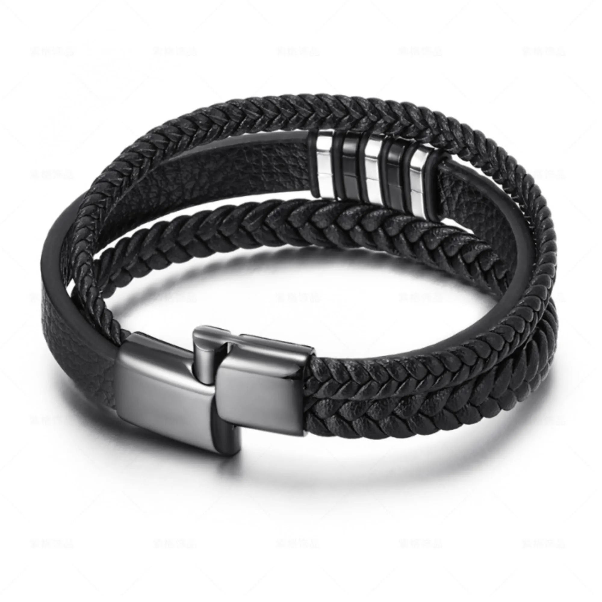 Mandarinmelon Bracciale in Vera Pelle Intrecciata da Uomo con Chiusura Magnetica in Acciaio Inox, Nero - immagine 6