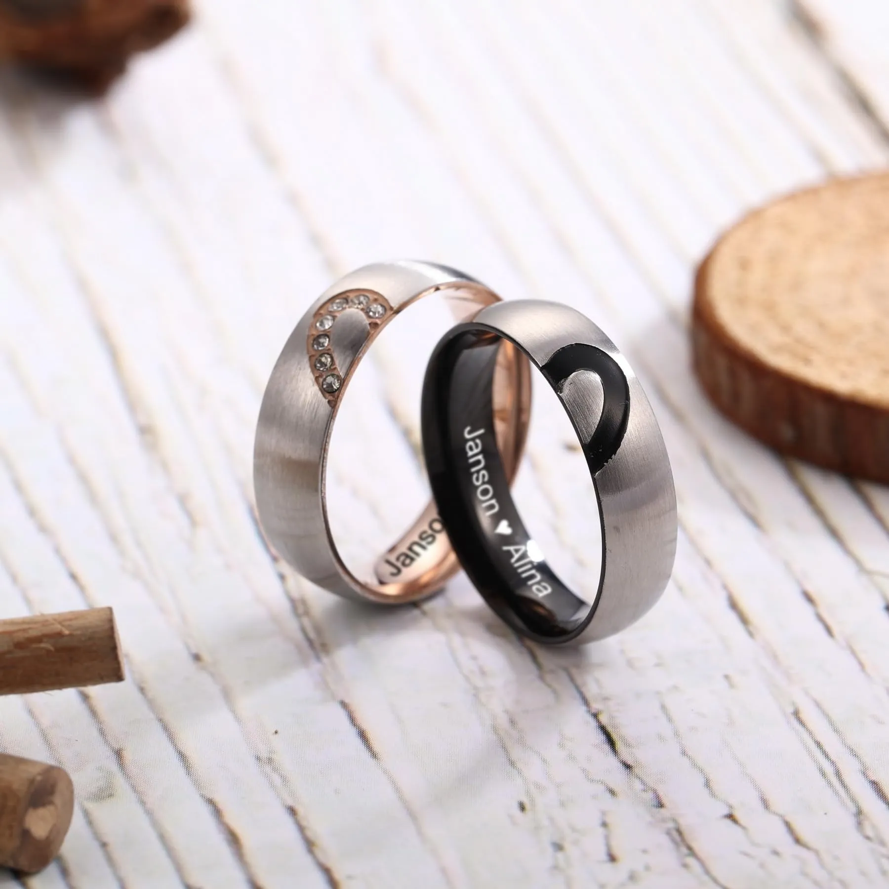 MeMeDIY Anelli in Acciaio Inossidabile Personalizzati con Nome Data e Testo Inciso Style C2-6# - immagine 3