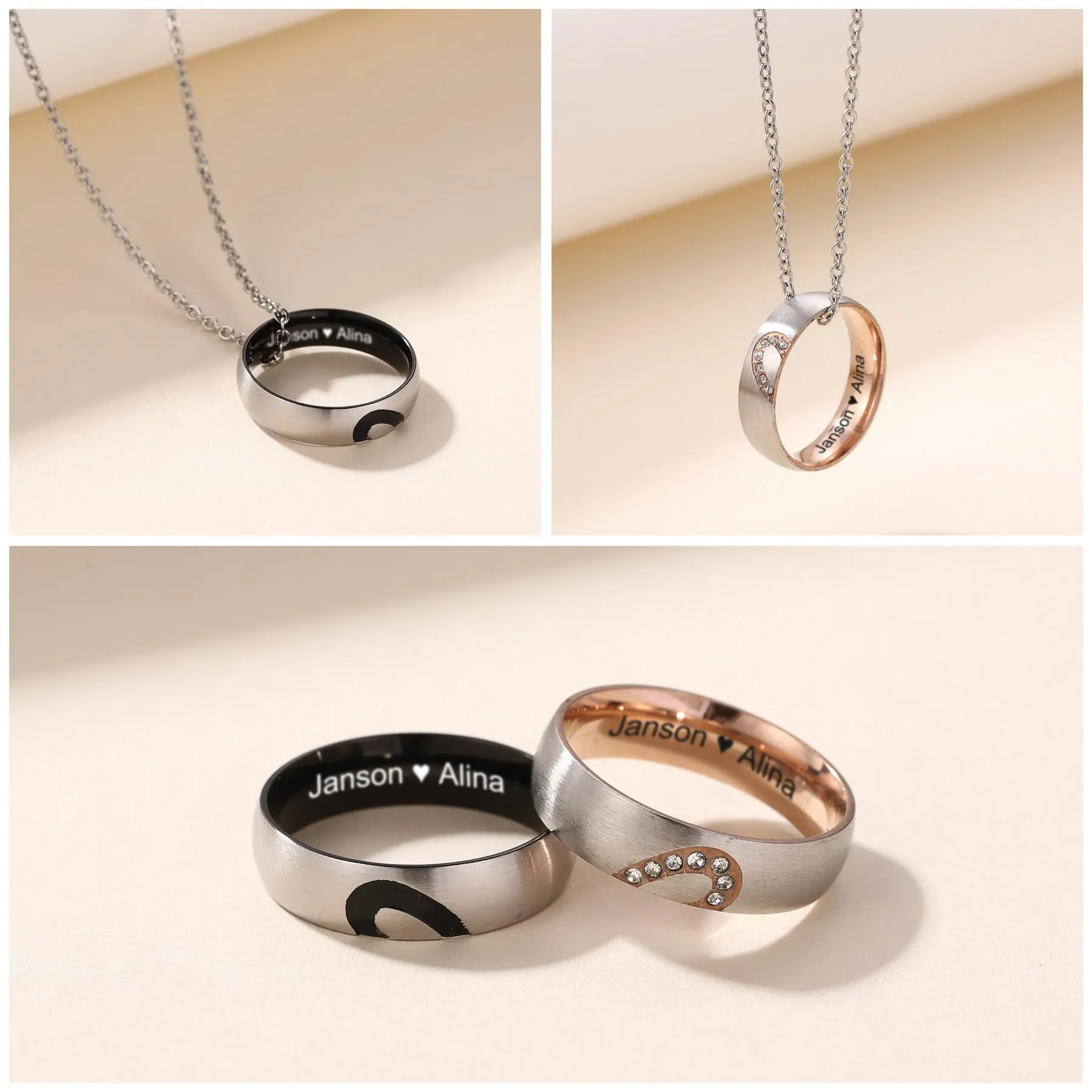 MeMeDIY Anelli in Acciaio Inossidabile Personalizzati con Nome Data e Testo Inciso Style C2-6# - immagine 5