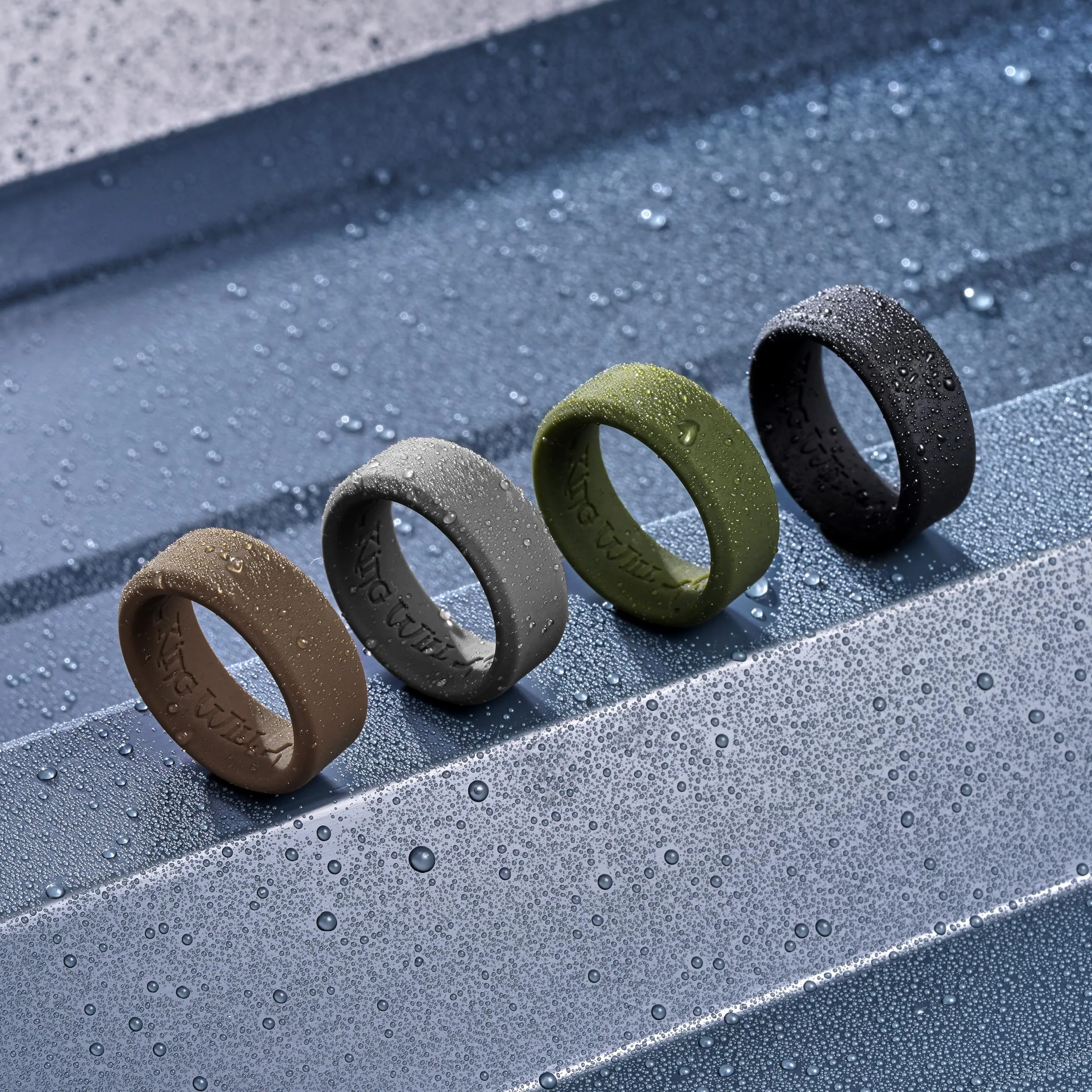 King Will Fedi nuziali da uomo in silicone, 8 mm, Comfort Fit, nero e arancione - immagine 2