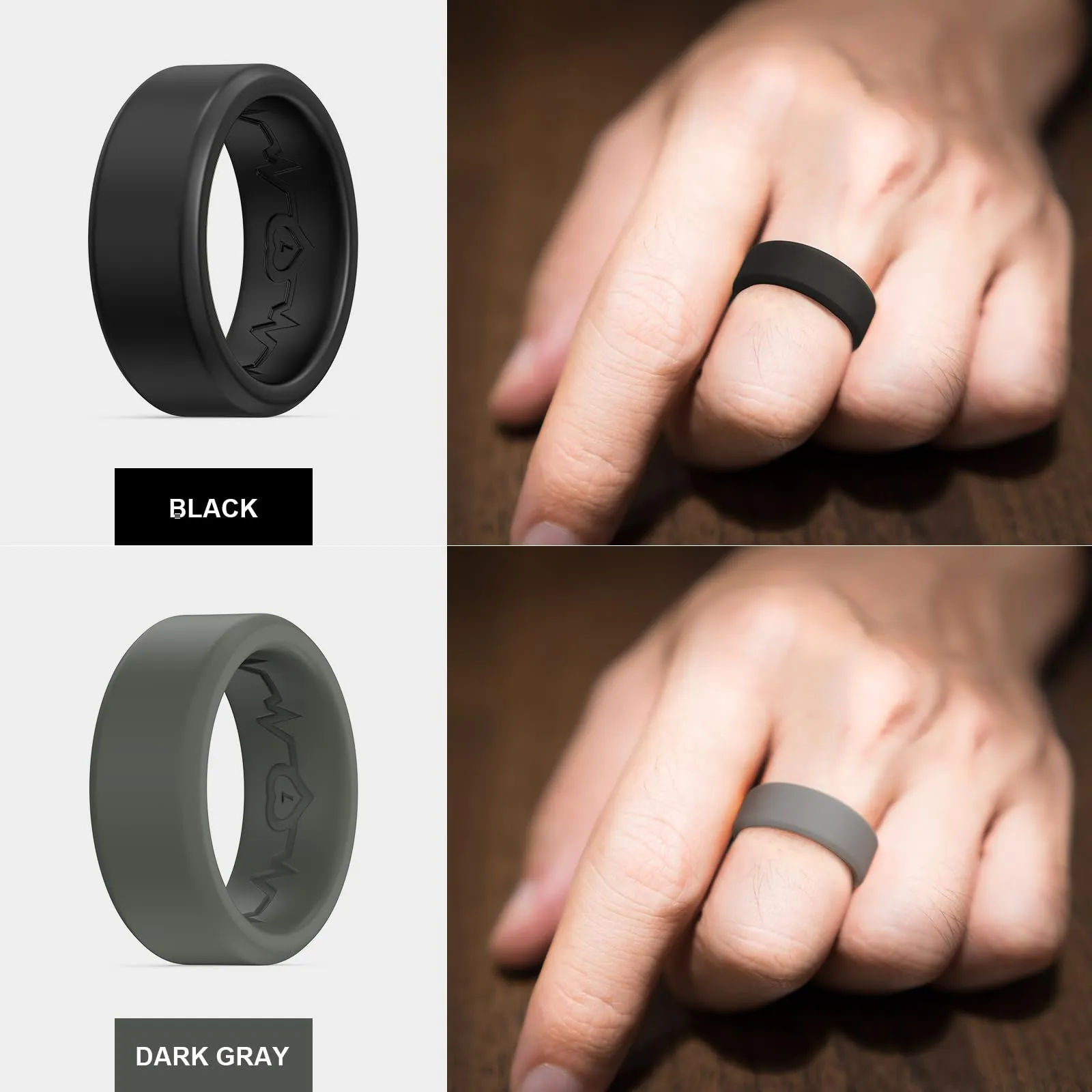 King Will Fedi nuziali da uomo in silicone, 8 mm, Comfort Fit, nero e arancione - immagine 4