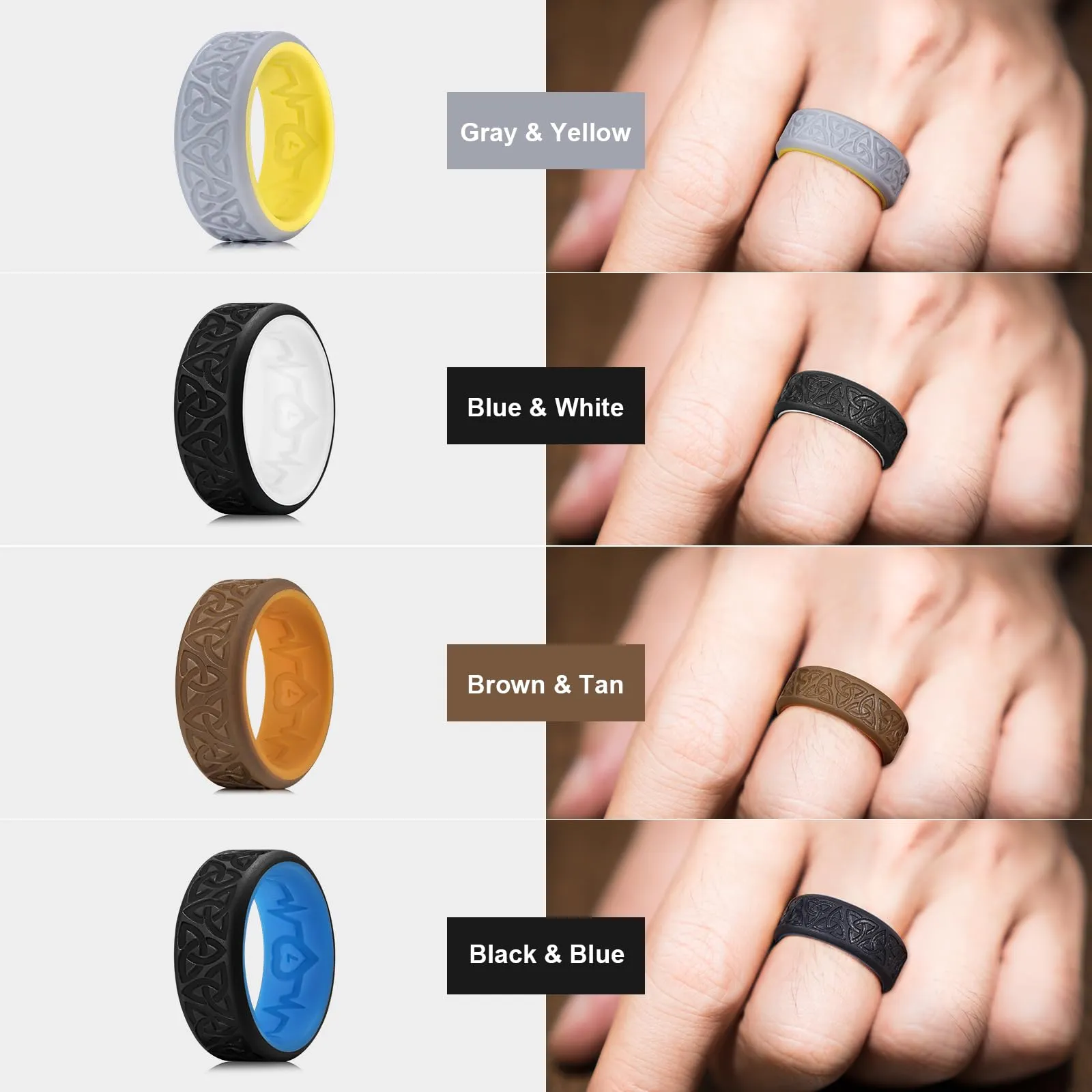 King Will Anelli da uomo in silicone, 8 mm, Taglia 7 - immagine 5