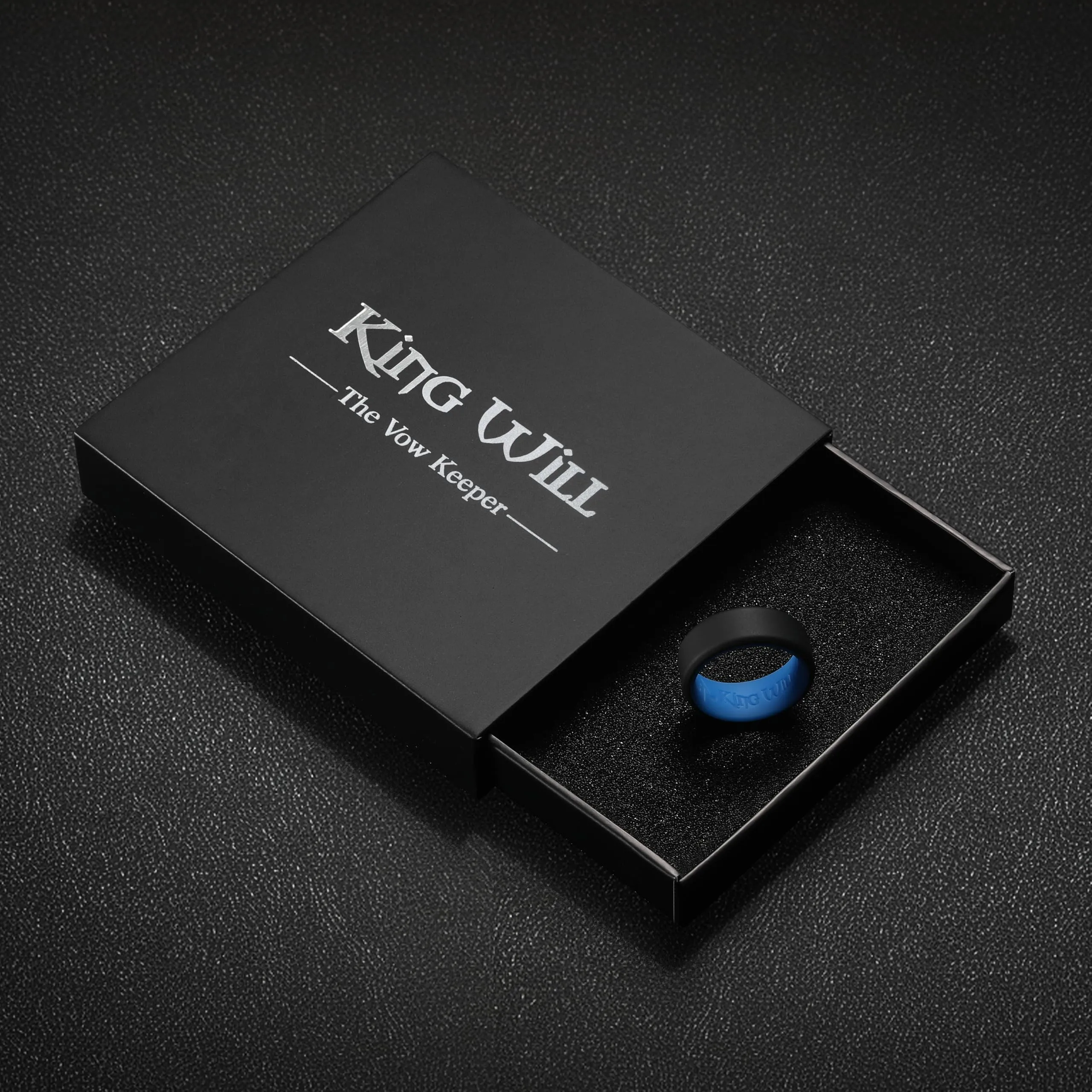 King Will Fedi nuziali da uomo in silicone, 8 mm, comfort fit, nero e arancione - immagine 6