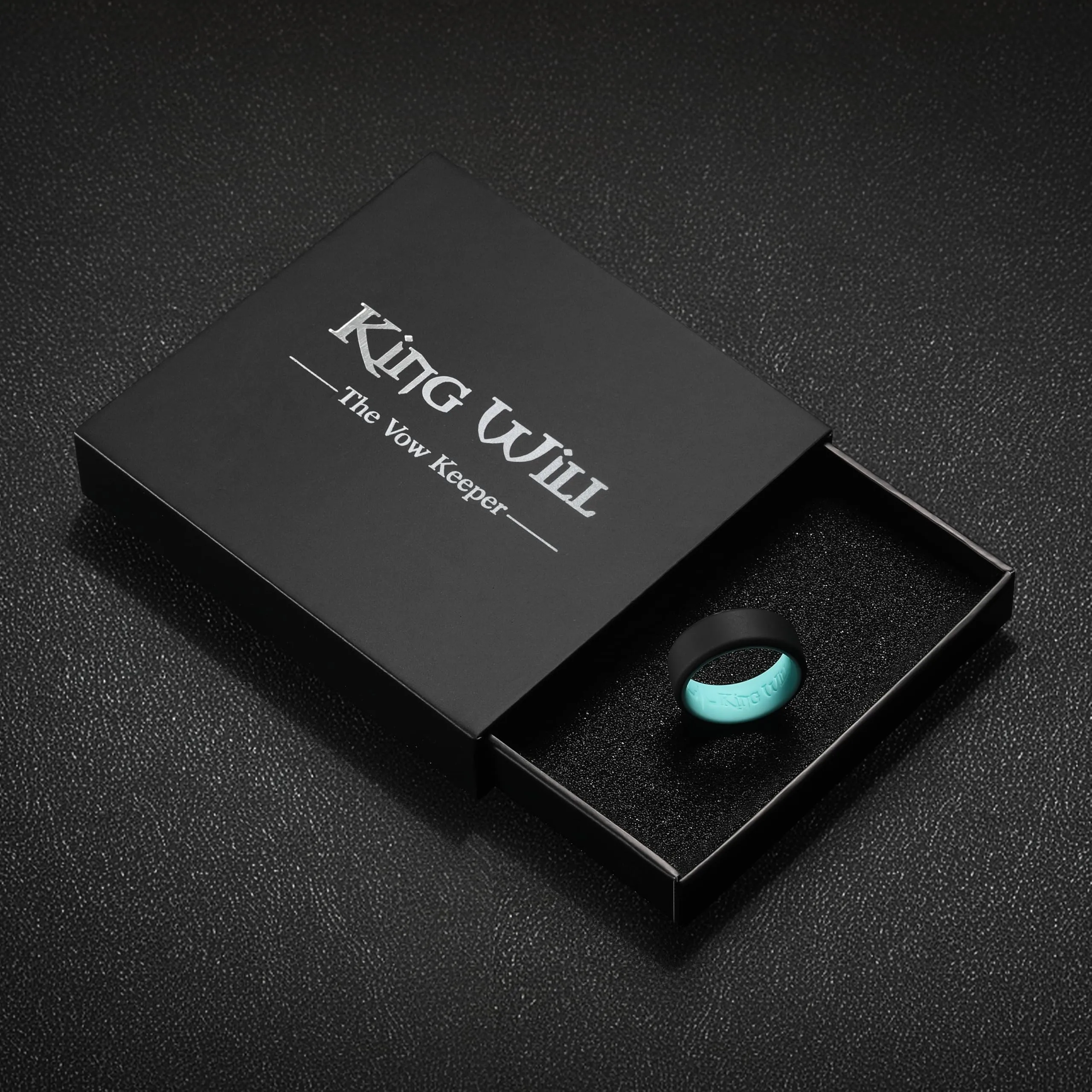 King Will Fedi nuziali da uomo in silicone, 8 mm, comfort fit, nero e arancione - immagine 6