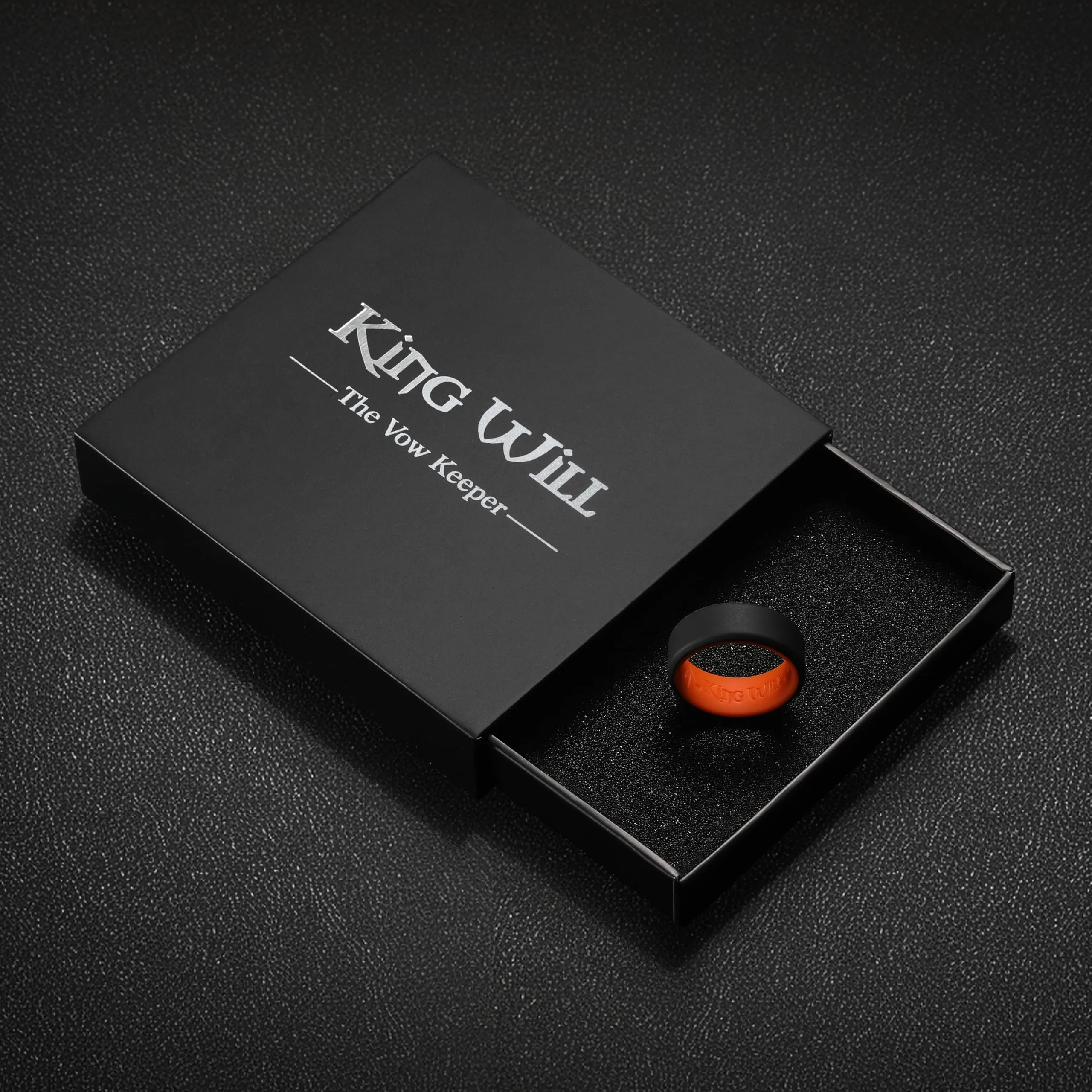 King Will Fedi Nuziali da Uomo in Silicone, 8 mm, Nero e Arancione - immagine 6