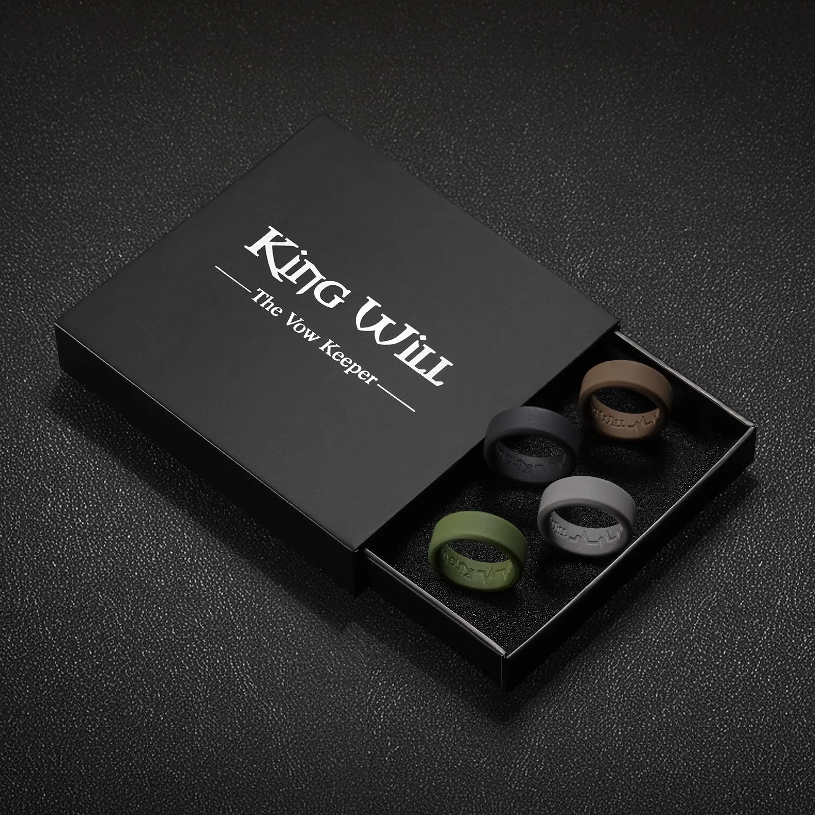 King Will Fedi nuziali da uomo in silicone, 8 mm, Nero e Arancione - immagine 6