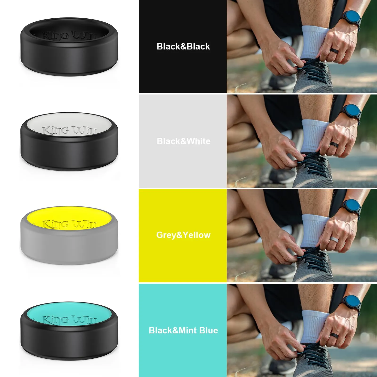 King Will Fedi Nuziali da Uomo in Silicone, 8 mm, Comfort Fit, Nero e Arancione - immagine 4