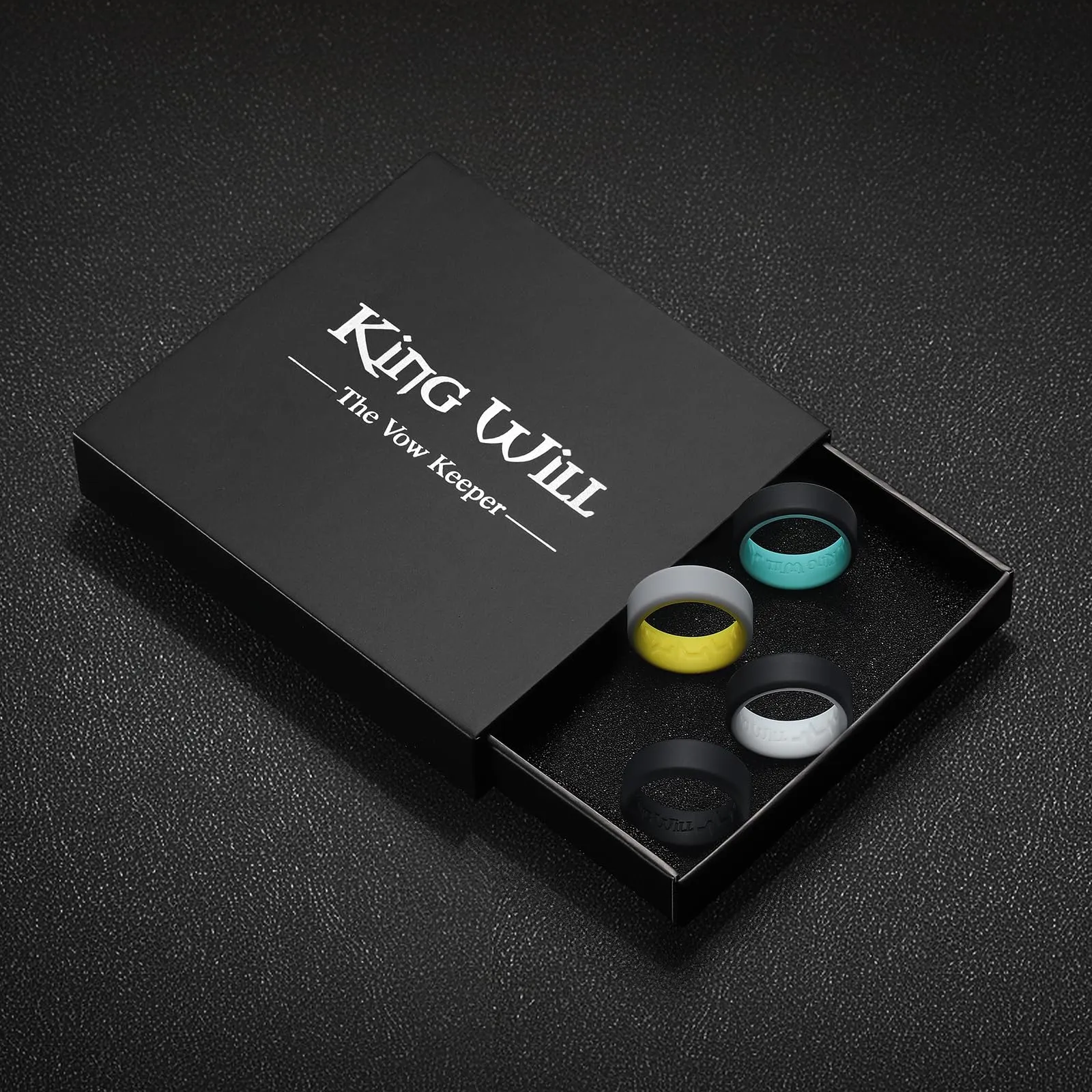 King Will Fedi Nuziali da Uomo in Silicone, 8 mm, Comfort Fit, Nero e Arancione - immagine 6