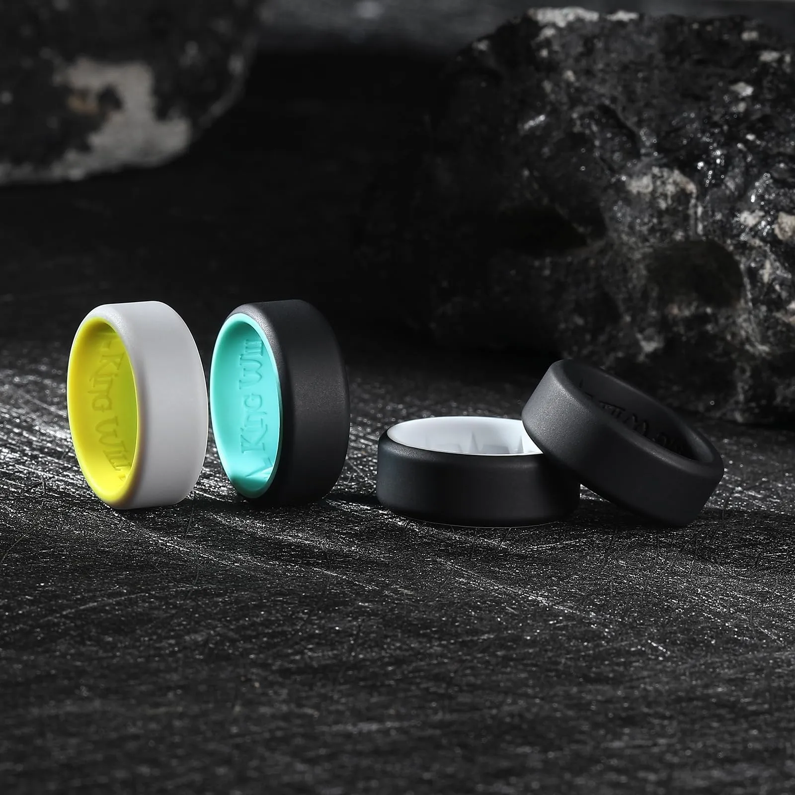 King Will Fedi Nuziali da Uomo in Silicone, 8 mm, Comfort Fit, Nero e Arancione - immagine 3