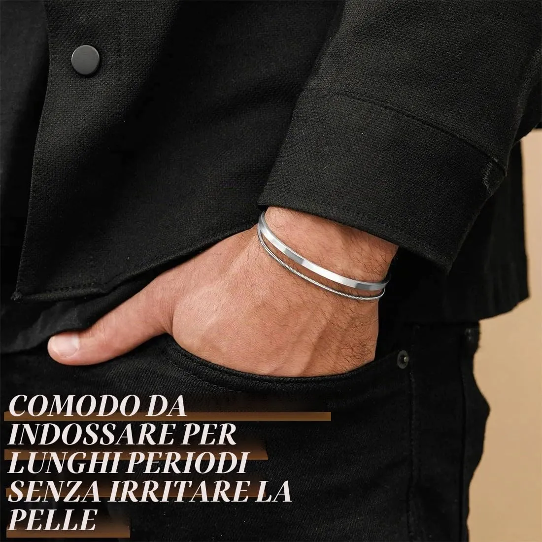 COYUN Set di 2 Bracciali da Uomo in Acciaio Inossidabile Argento - immagine 3