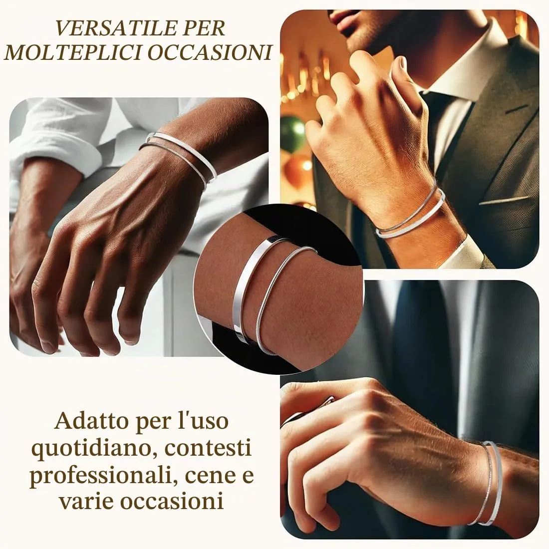 COYUN Set di 2 Bracciali da Uomo in Acciaio Inossidabile Argento - immagine 4
