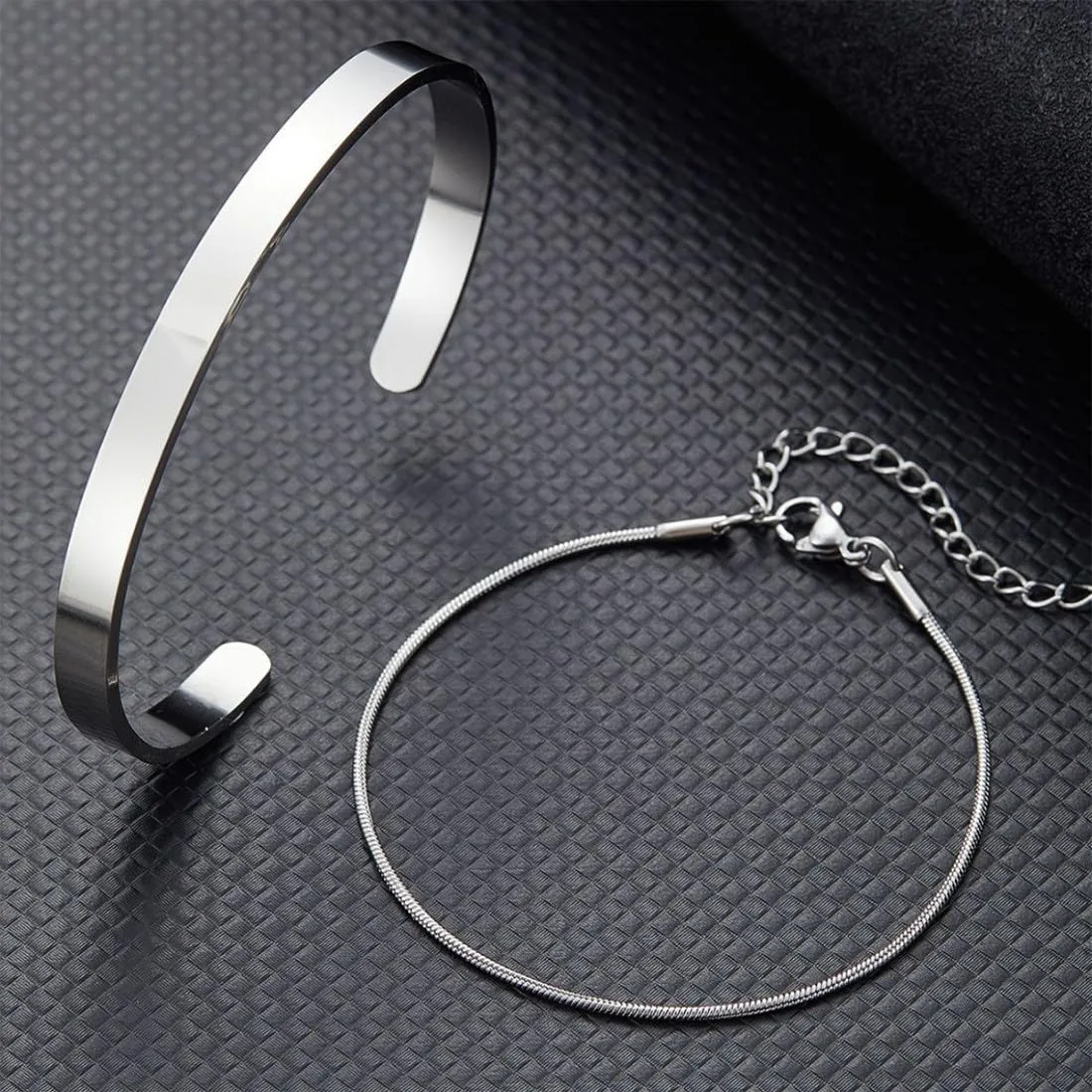 COYUN Set di 2 Bracciali da Uomo in Acciaio Inossidabile Argento - immagine 5