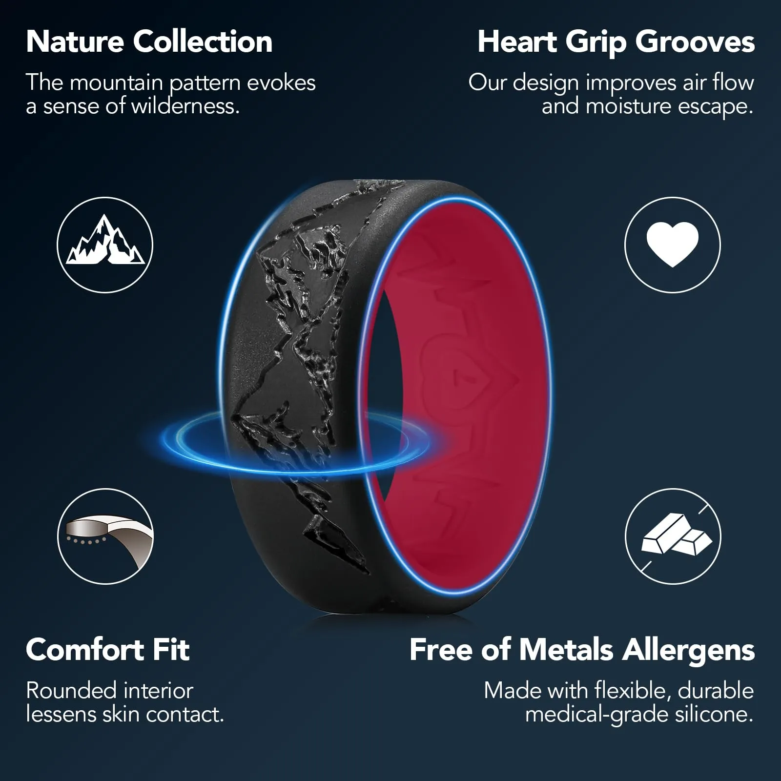 King Will Fedi nuziali da uomo in silicone, 8 mm, Comfort Fit, Taglia 7 - immagine 2