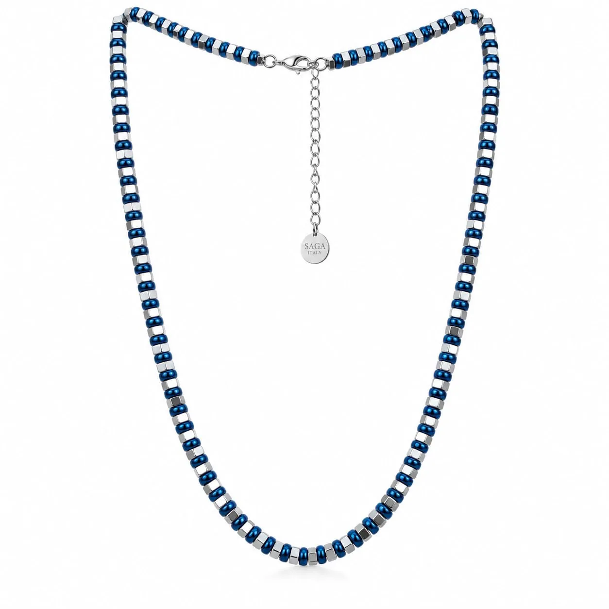 SAGA GIOIELLI Collana Bracciale Uomo in Acciaio Inossidabile Regolabile Blu-Argento - immagine 1