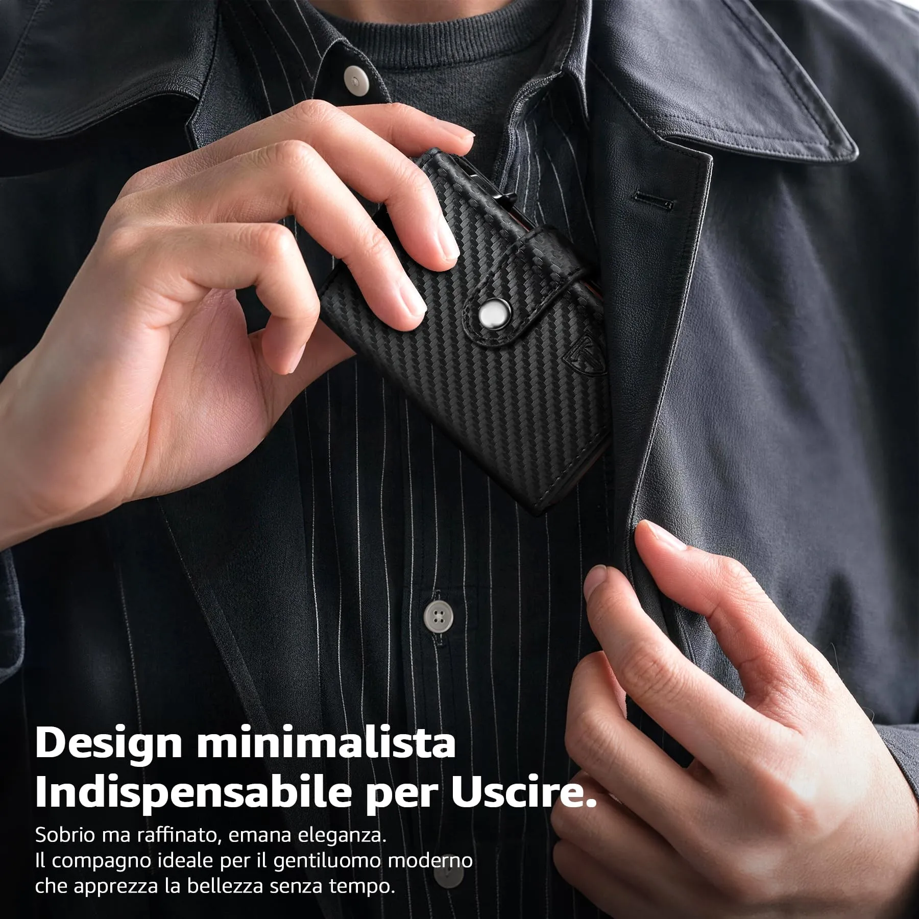 TENBST Portafoglio Uomo in Pelle Sintetica Fibra di Carbonio con Protezione RFID e Meccanismo Pop-up, Nero/Arancione Esclusivo - immagine 7