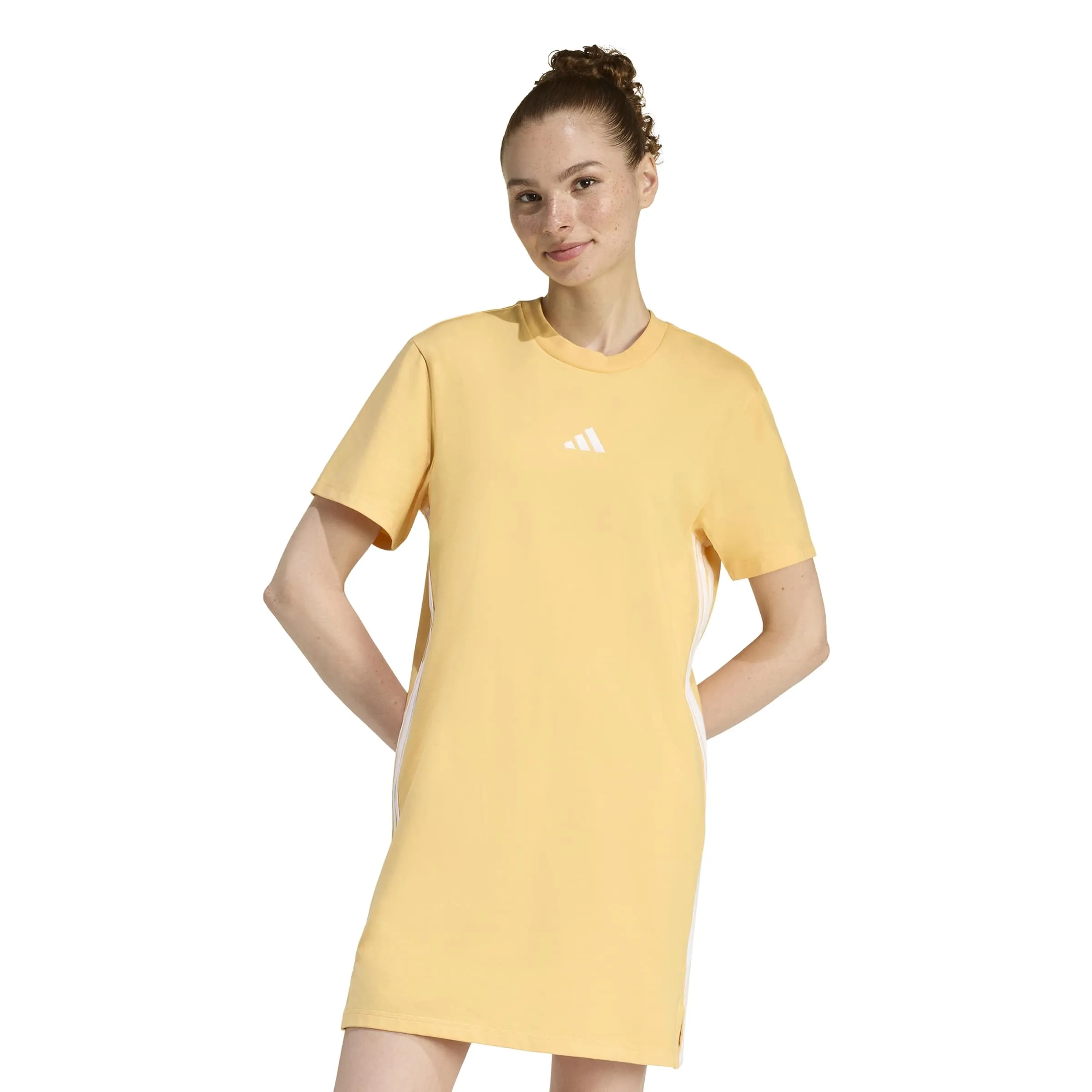 adidas Women's Essentials 3-Stripes T-Shirt - Semi Ice Tangerine/White - S - immagine 2