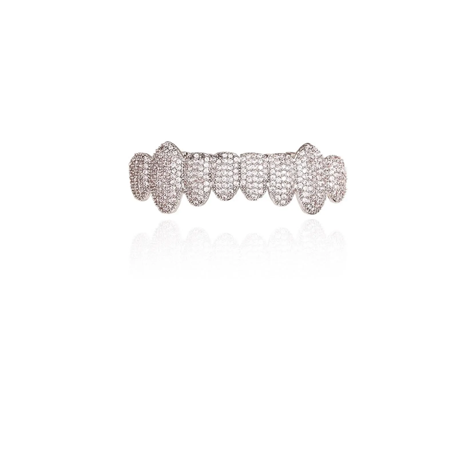 Generic Hip Hop Grillz 18K Gold Plated Mouth Grills for Upper and Lower Teeth, Silver Set - immagine 4
