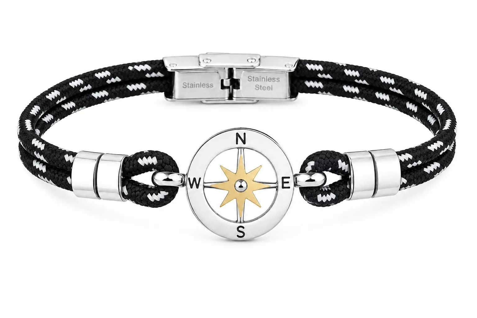 SAGA GIOIELLI Bracciale Uomo Rosa Dei Venti Moda Nautica Acciaio Nero-Bianco - immagine 1