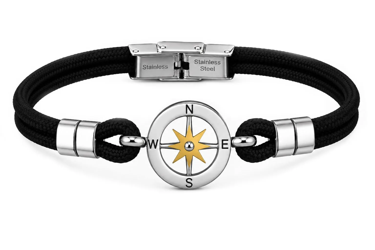 SAGA GIOIELLI Bracciale Uomo Rosa dei Venti Moda Nautica in Acciaio Nero - immagine 1