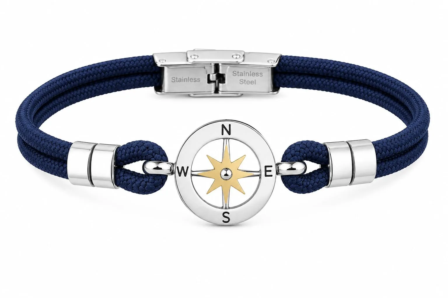 SAGA GIOIELLI Bracciale Uomo Rosa dei Venti Moda Nautica Acciaio Blu - immagine 1