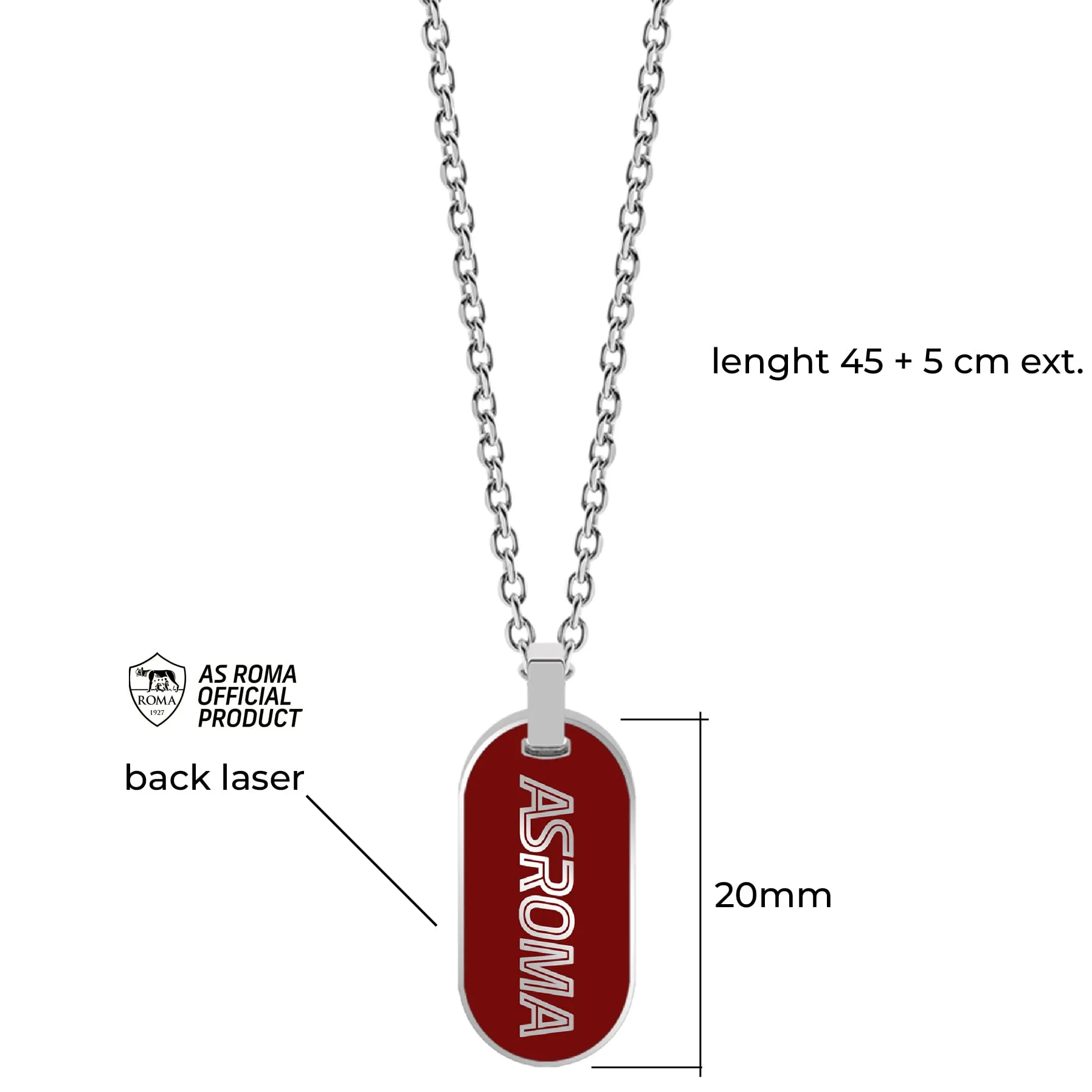 Clondo AS Roma Stainless Steel Necklace - Vertical Tag Necklace Red - immagine 2