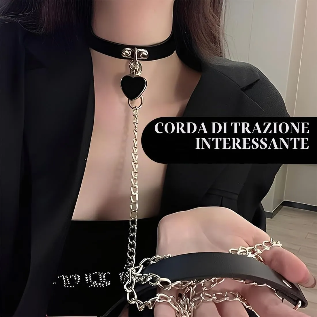 JYNVO Collana Choker Gotica con Catena in Pelle PU per Donna e Uomo - immagine 2